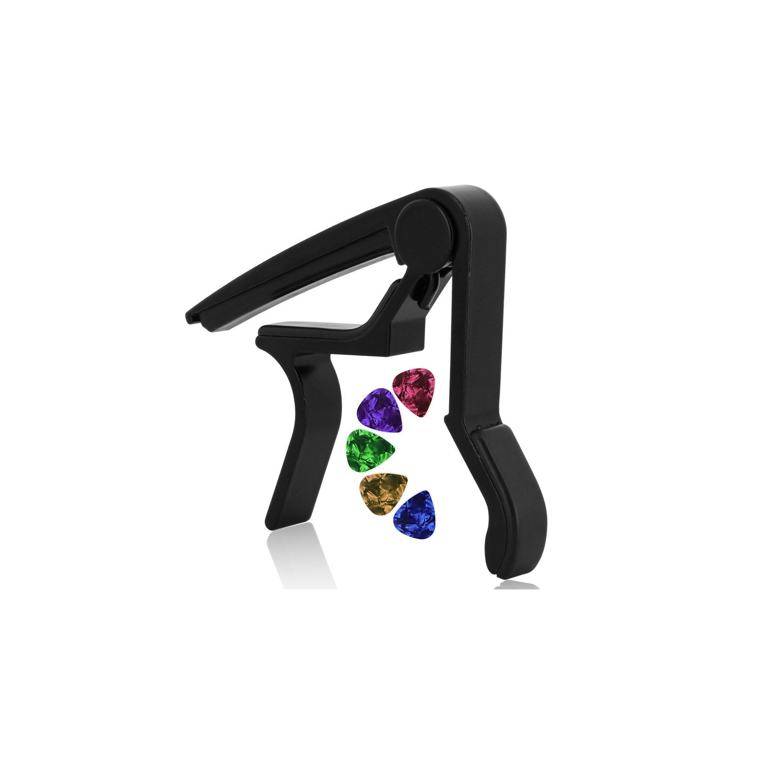 Kunova Black Single-handed Guitar Trigger Capo Quick Change With 5PCS 0.71MM Picks