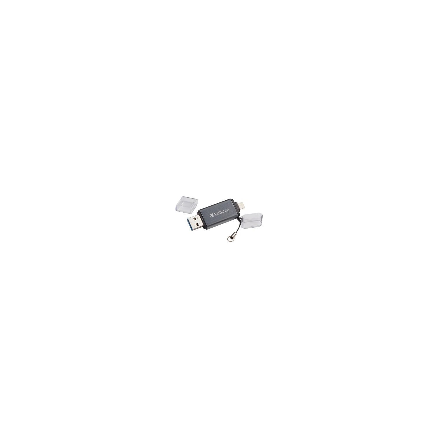 VERBATIM 64GB ISTORE 'N' GO DUAL USB 3.0 FLASH DRIVE FOR APPLE LIGHTNING DEVICES, GRAPHITE 49301