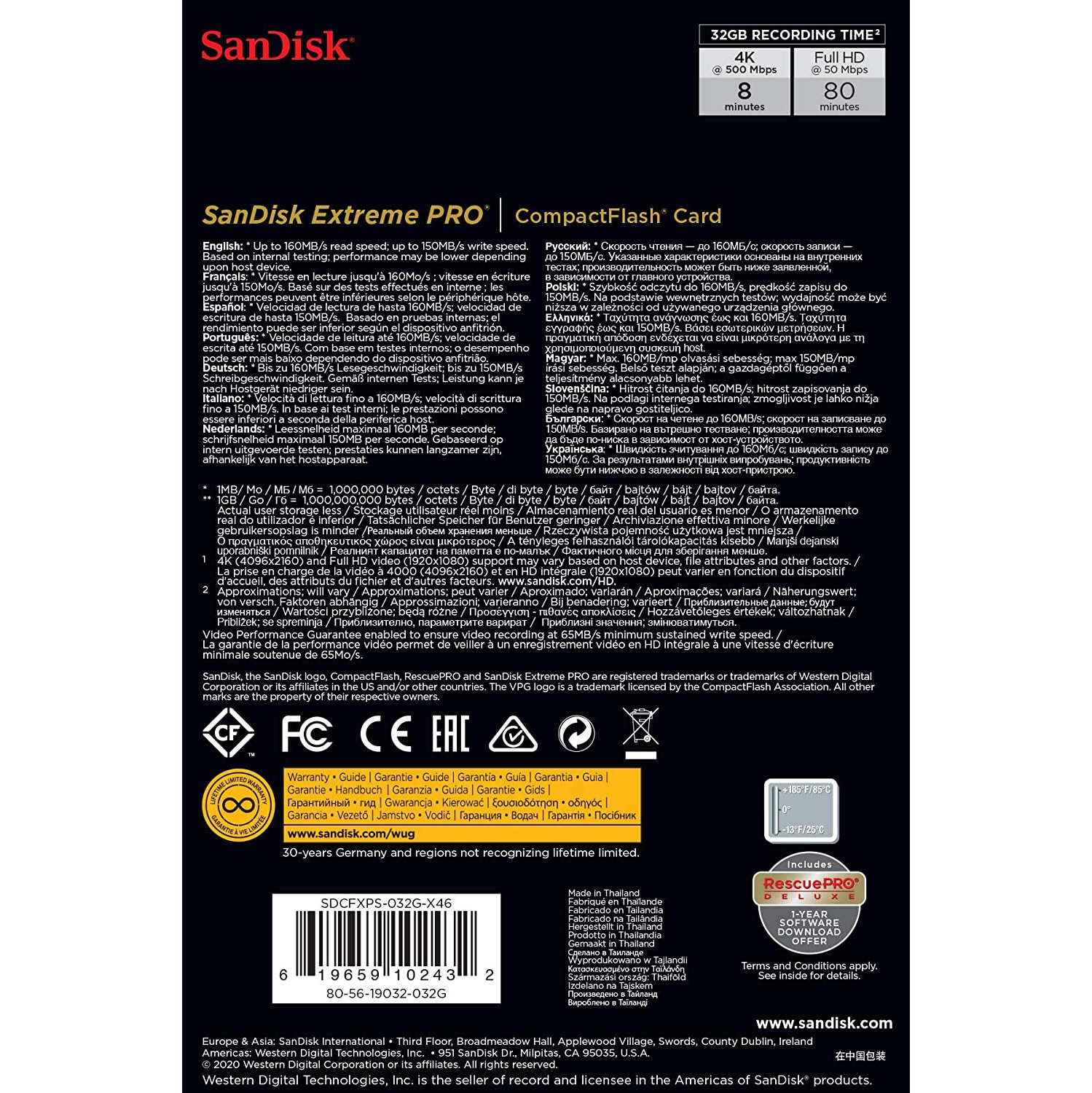 SanDisk Extreme PRO CompactFlash Memory Card