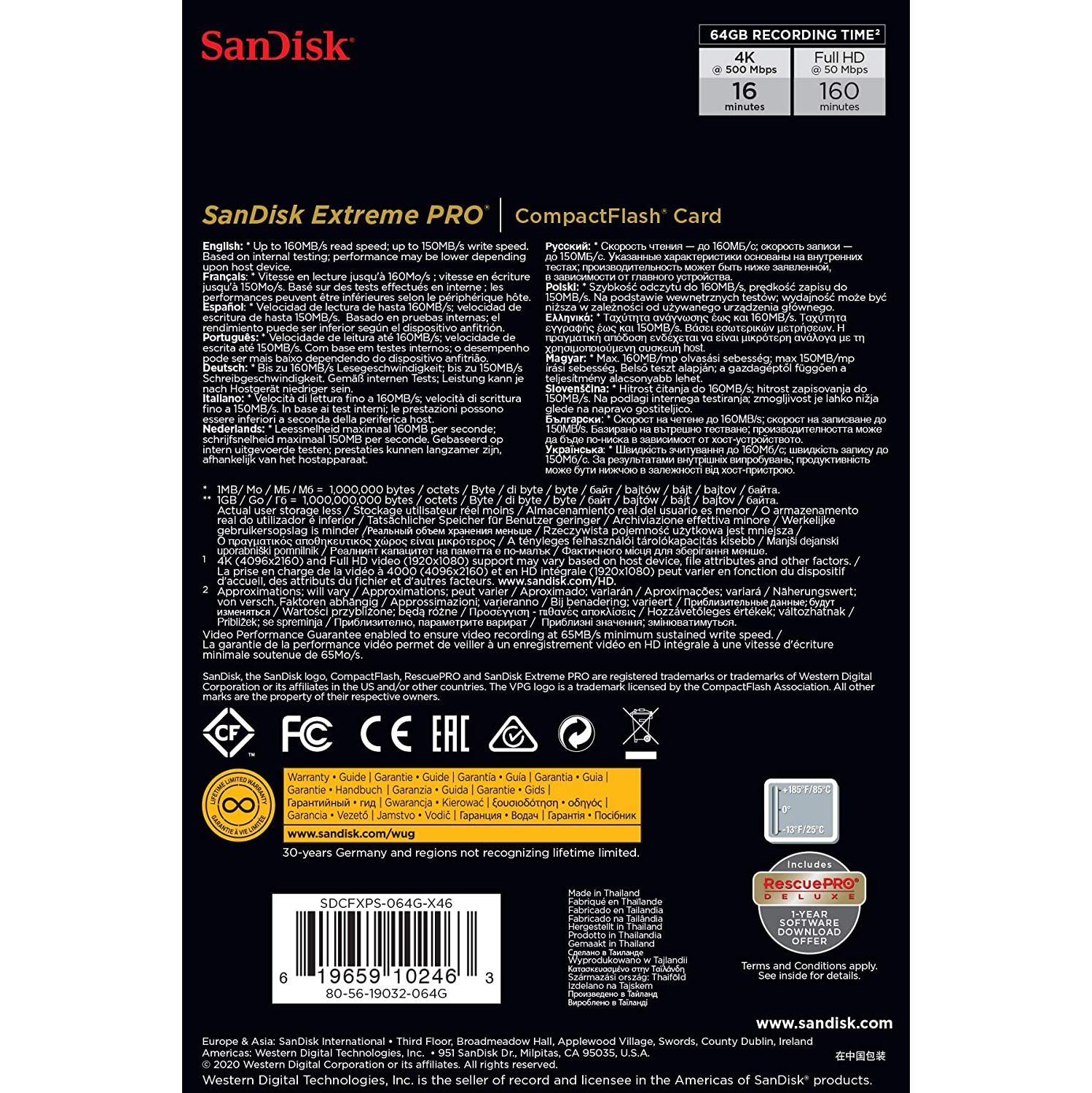 SanDisk Extreme PRO CompactFlash Memory Card