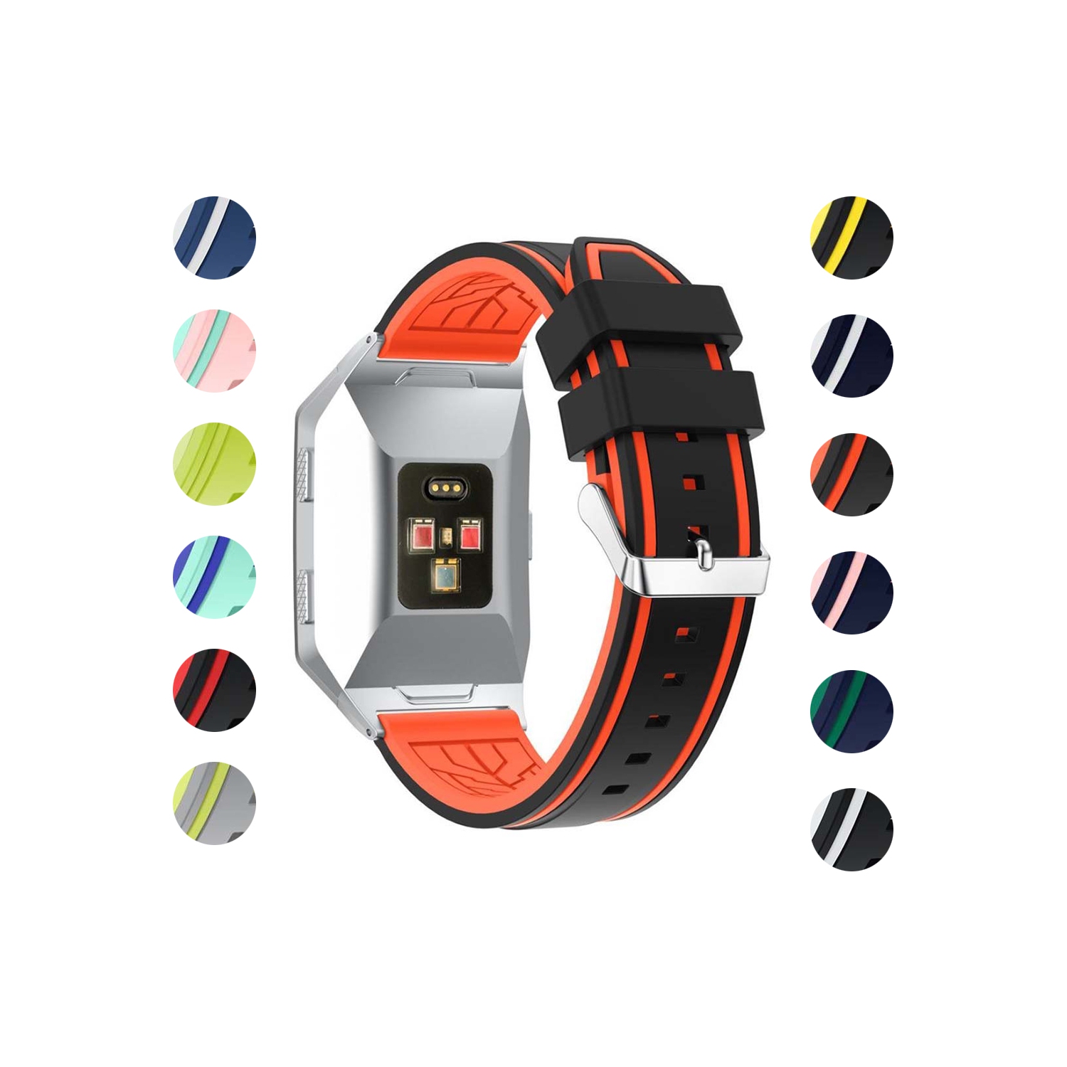 StrapsCo Racing Stripe Rubber Watch Strap Band for Fitbit Ionic - Black & Orange