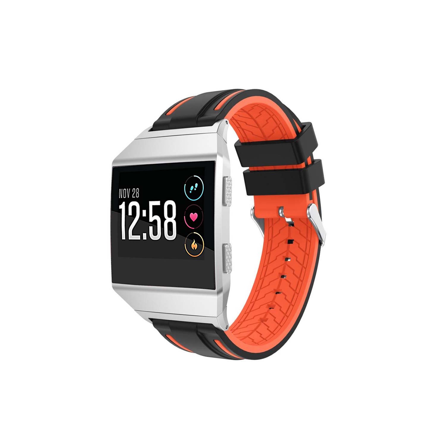 StrapsCo Racing Stripe Rubber Watch Strap Band for Fitbit Ionic - Black & Orange
