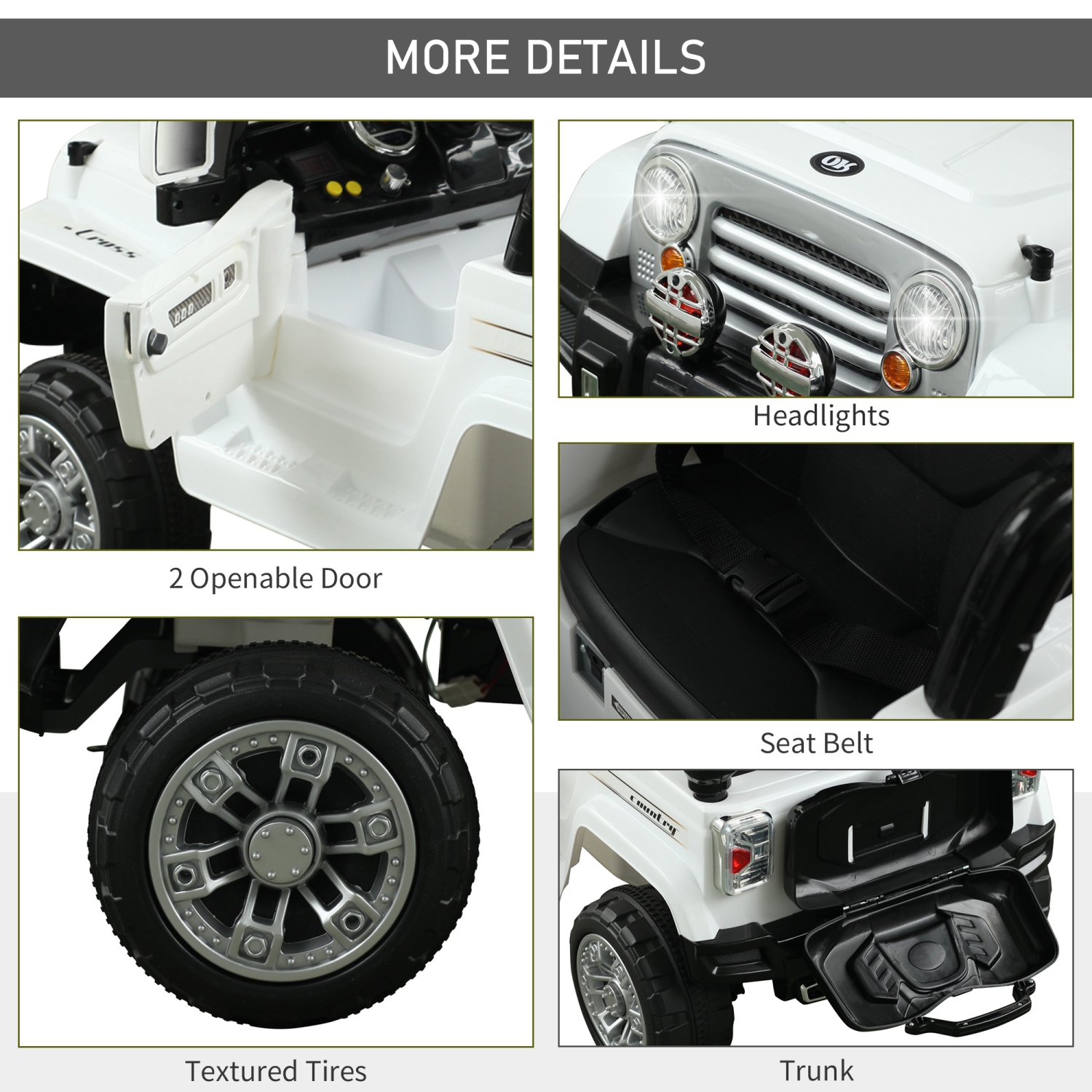 Aosom 12V Kids Electric Ride On Car Toy Truck with Remote Control 2 Speeds Lights MP3 LCD Power Indicator, White