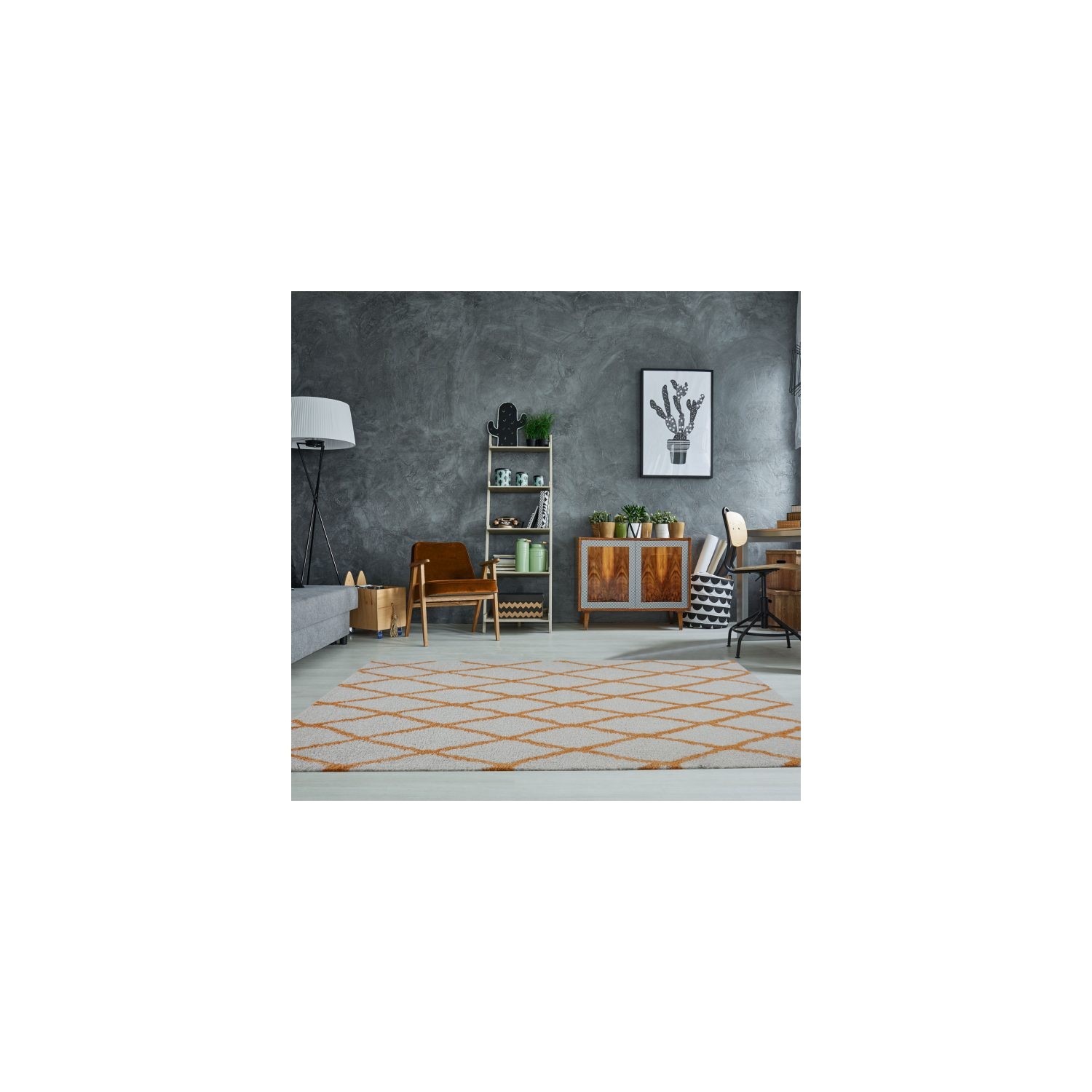 Toronto Trellis Ivory Orange Area Rug 5'2" x 7' 5"