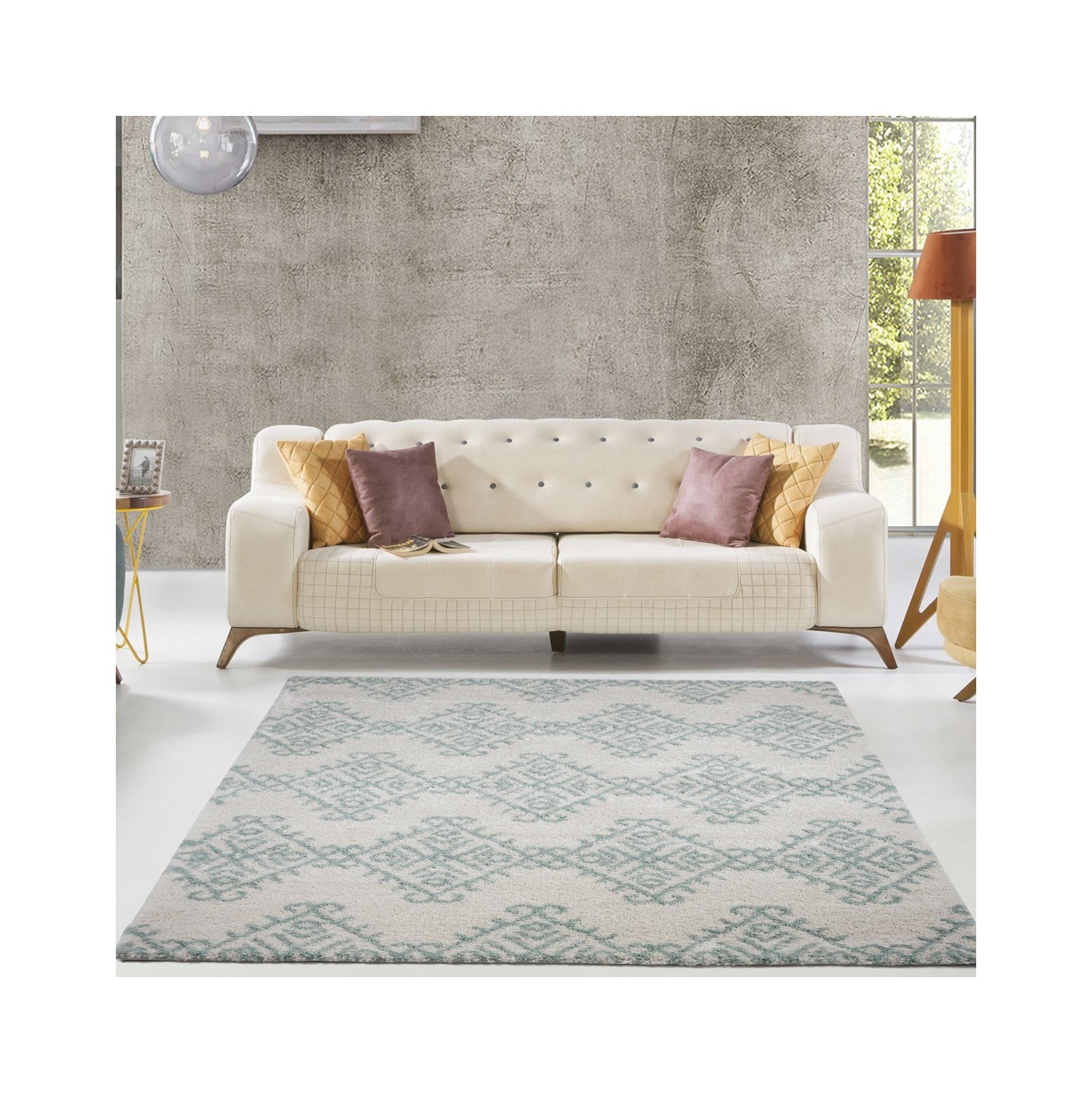 LA Dole Oriental Shaggy 5'2" x 7' Rectangle Area Rug - Ivory/Aqua