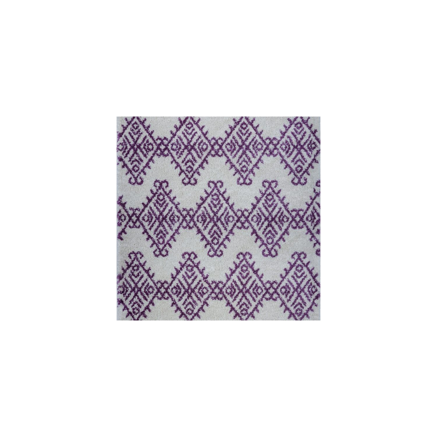 Oriental Shaggy Ivory Purple Area Rug 5'2" x 7' 5"