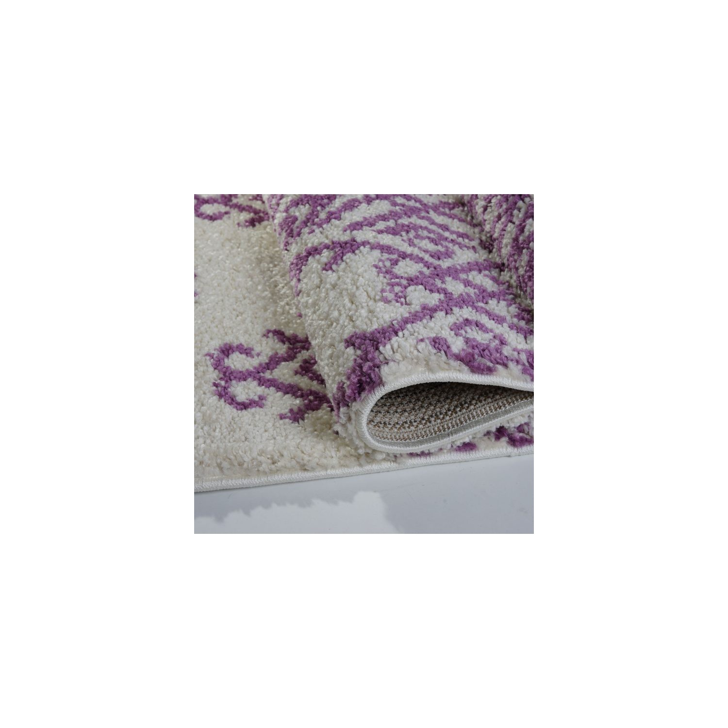 Oriental Shaggy Ivory Purple Area Rug 5'2" x 7' 5"