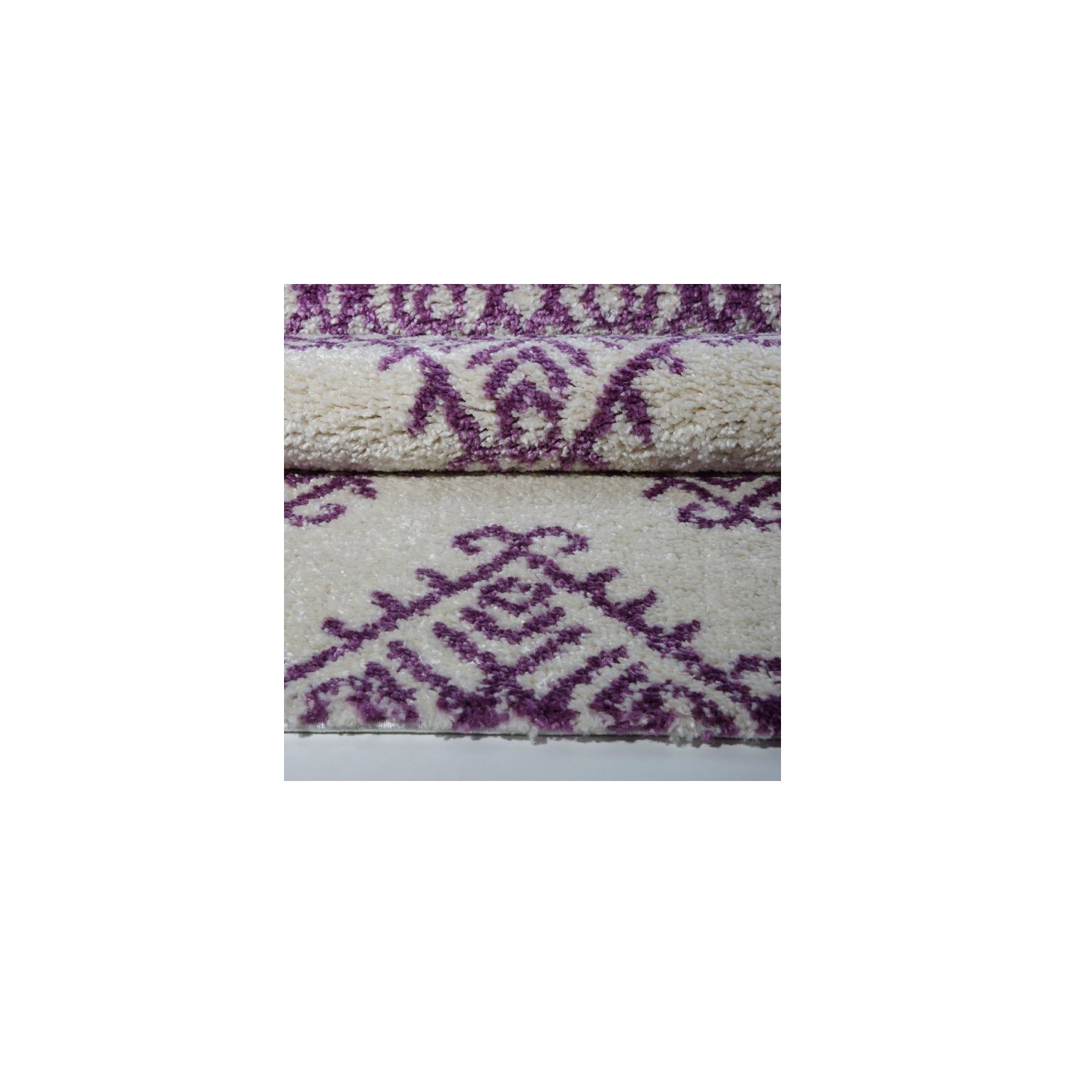 Oriental Shaggy Ivory Purple Area Rug 5'2" x 7' 5"