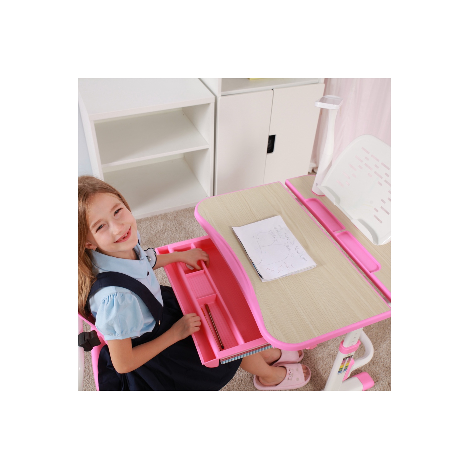 GALILEO Kids Desk and Chair Set | Ergonomic Children's Desk | Kids Table with upgraded Chair | Pink Arts Table w/Tilt Feature