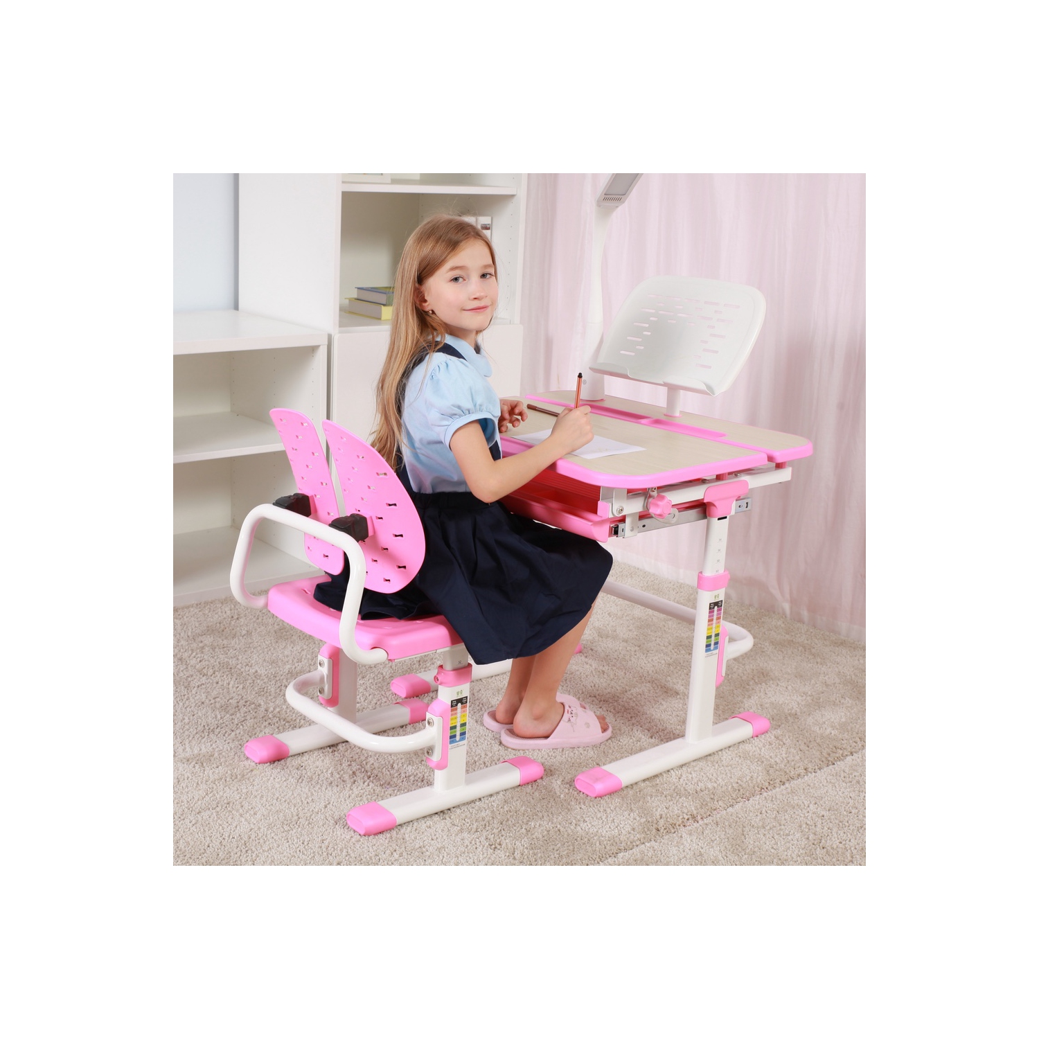 GALILEO Kids Desk and Chair Set | Ergonomic Children's Desk | Kids Table with upgraded Chair | Pink Arts Table w/Tilt Feature