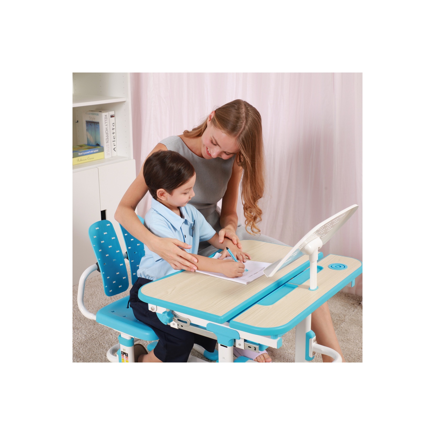 GALILEO Kids Desk and Chair Set | Ergonomic Children's Desk | Kids Table with upgraded Chair | Blue Arts Table w/Tilt Feature