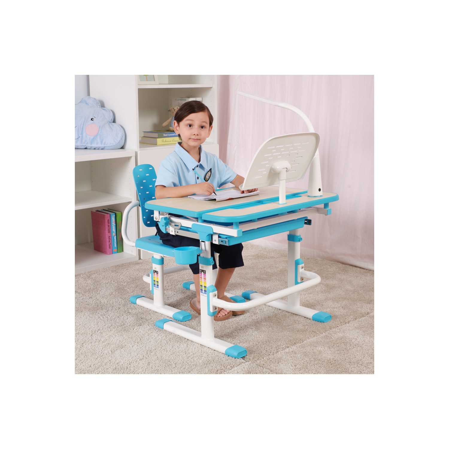 GALILEO Kids Desk and Chair Set | Ergonomic Children's Desk | Kids Table with upgraded Chair | Blue Arts Table w/Tilt Feature