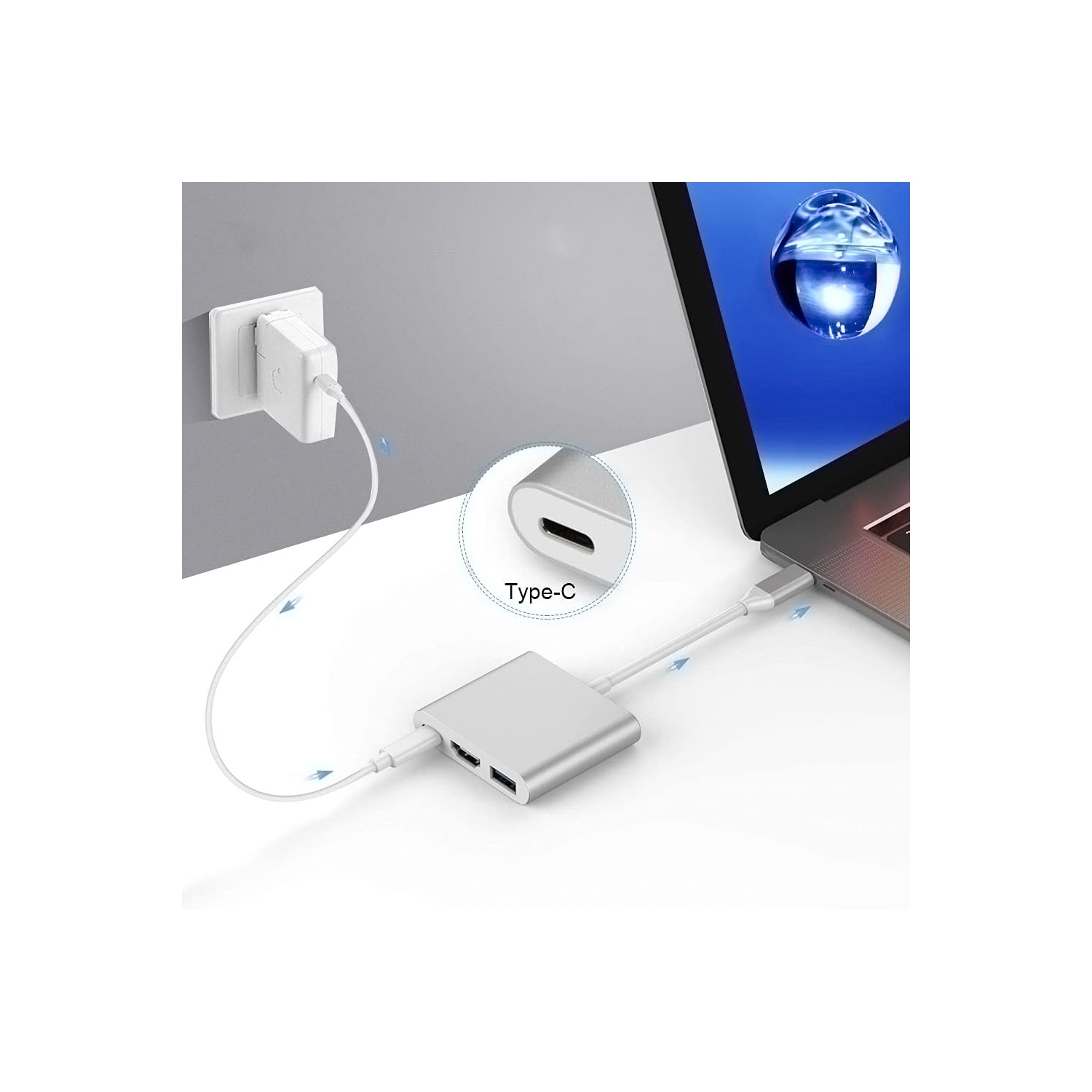 axGear Adaptateur de concentrateur de charge USB 3.1 Type C vers HDMI USB 3.0 Convertisseur USB-C pour Macbook
