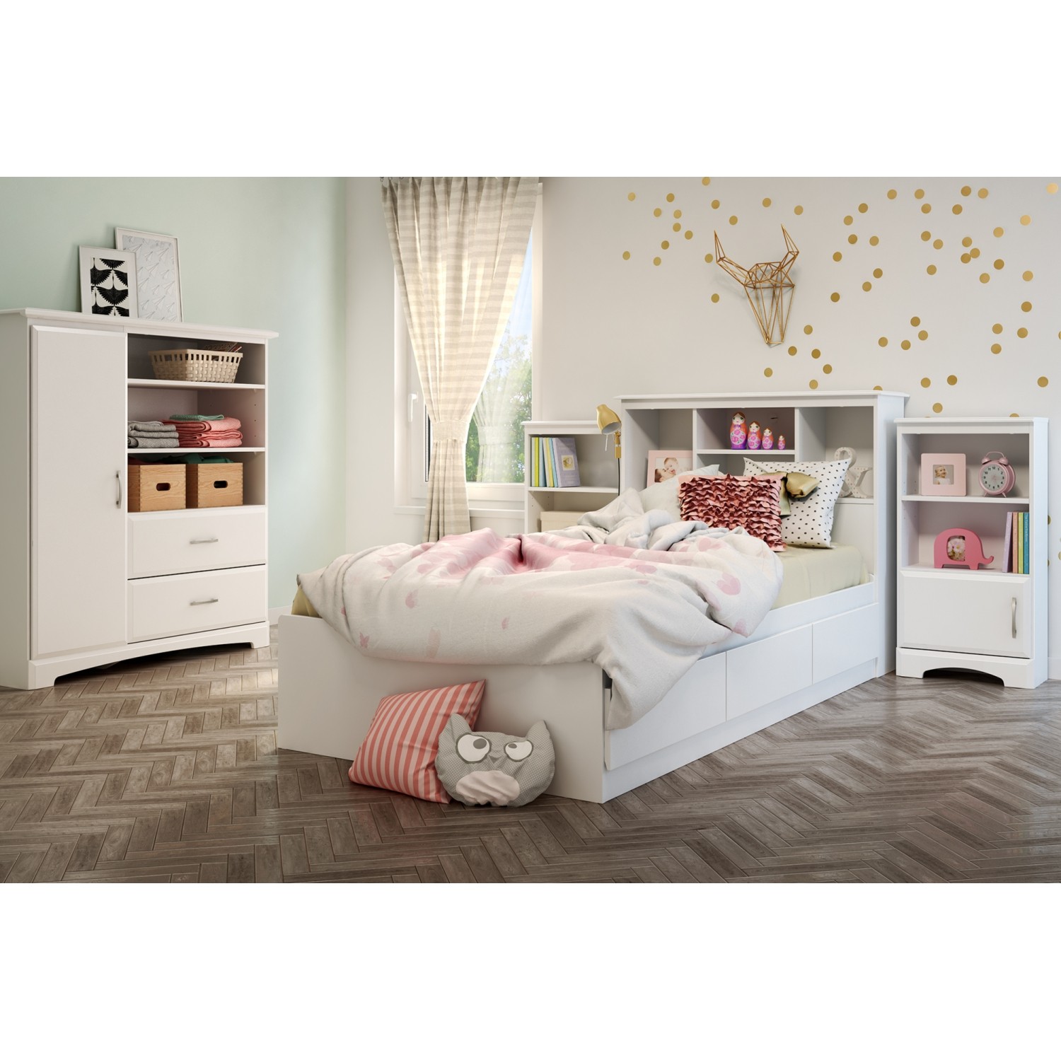 Lit traditionnel avec rangement pour enfants Callesto - Simple - Blanc pur