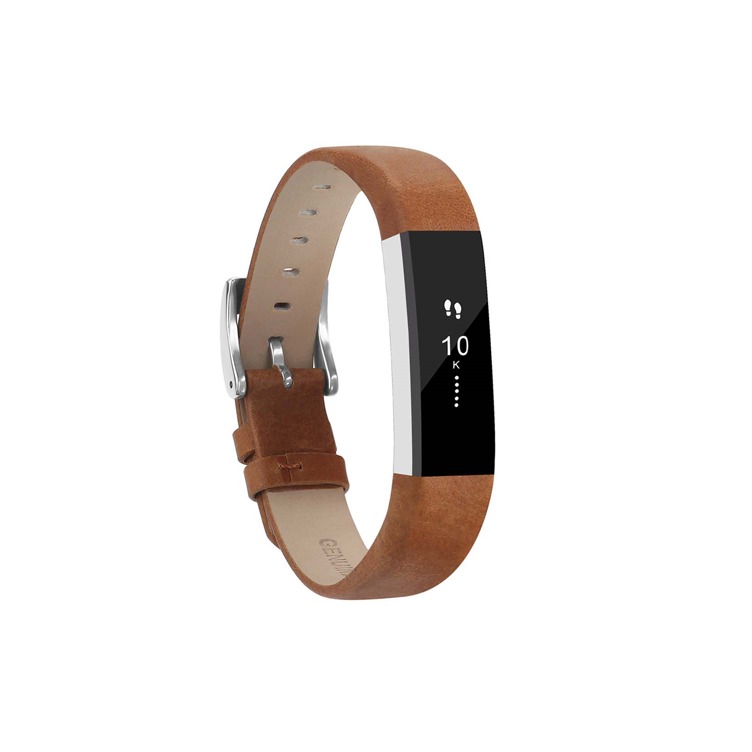 StrapsCo Genuine Leather Replacement Strap Band for Fitbit Alta & HR in Tan