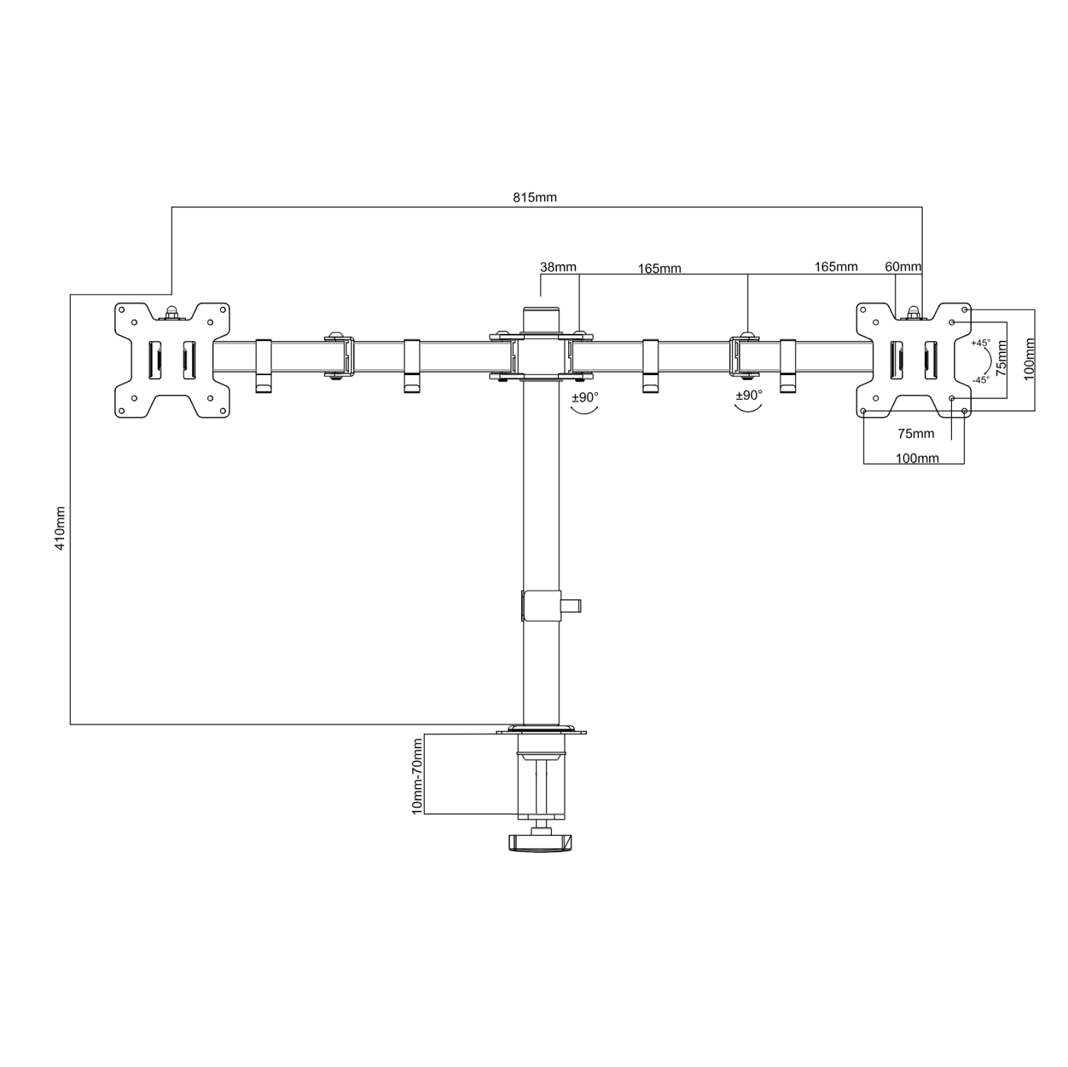 Support de bureau universel à deux bras DM-EX20ii de Boost Industries pour écran de 13 à 32 po