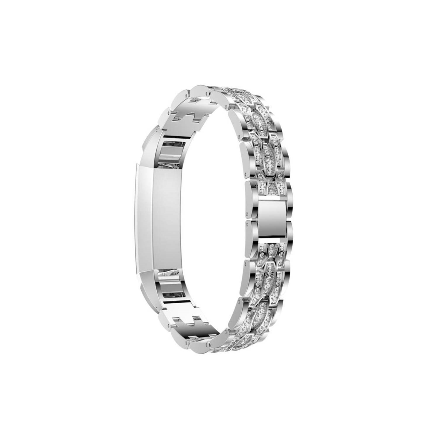 StrapsCo White Rhinestone Bracelet Band Strap for Fitbit Alta & HR in Silver