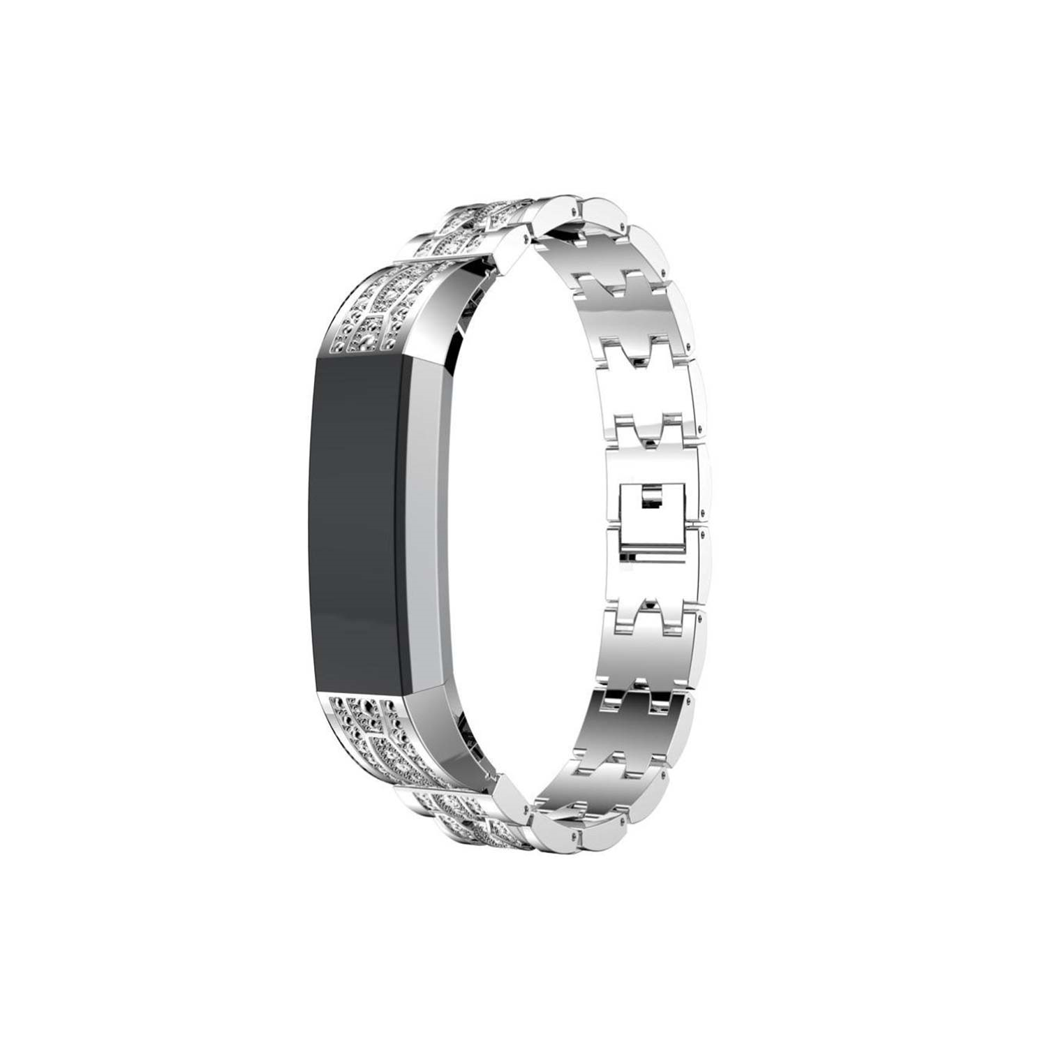 StrapsCo White Rhinestone Bracelet Band Strap for Fitbit Alta & HR in Silver