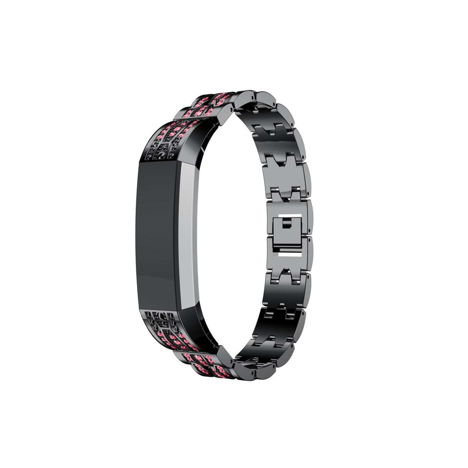 StrapsCo Pink Rhinestone Bracelet Band Strap for Fitbit Alta & HR in Black
