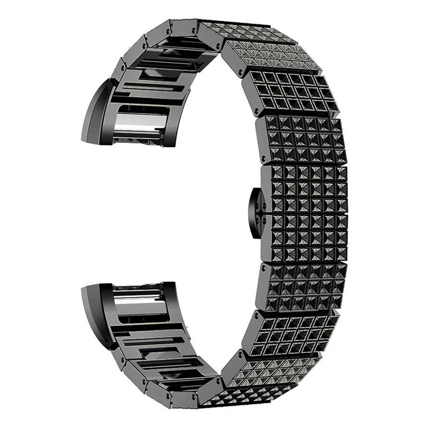 StrapsCo Alloy Replacment Bracelet Band Strap for Fitbit Charge 2 in Matte Black