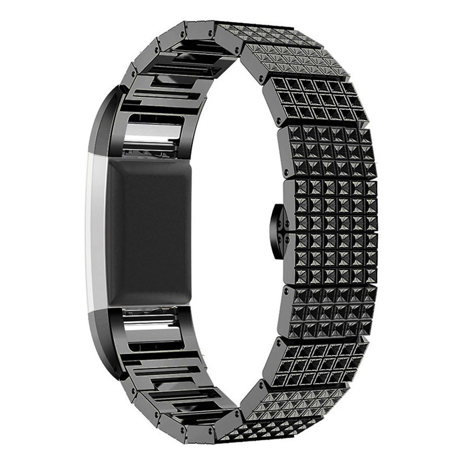 StrapsCo Alloy Replacment Bracelet Band Strap for Fitbit Charge 2 in Matte Black