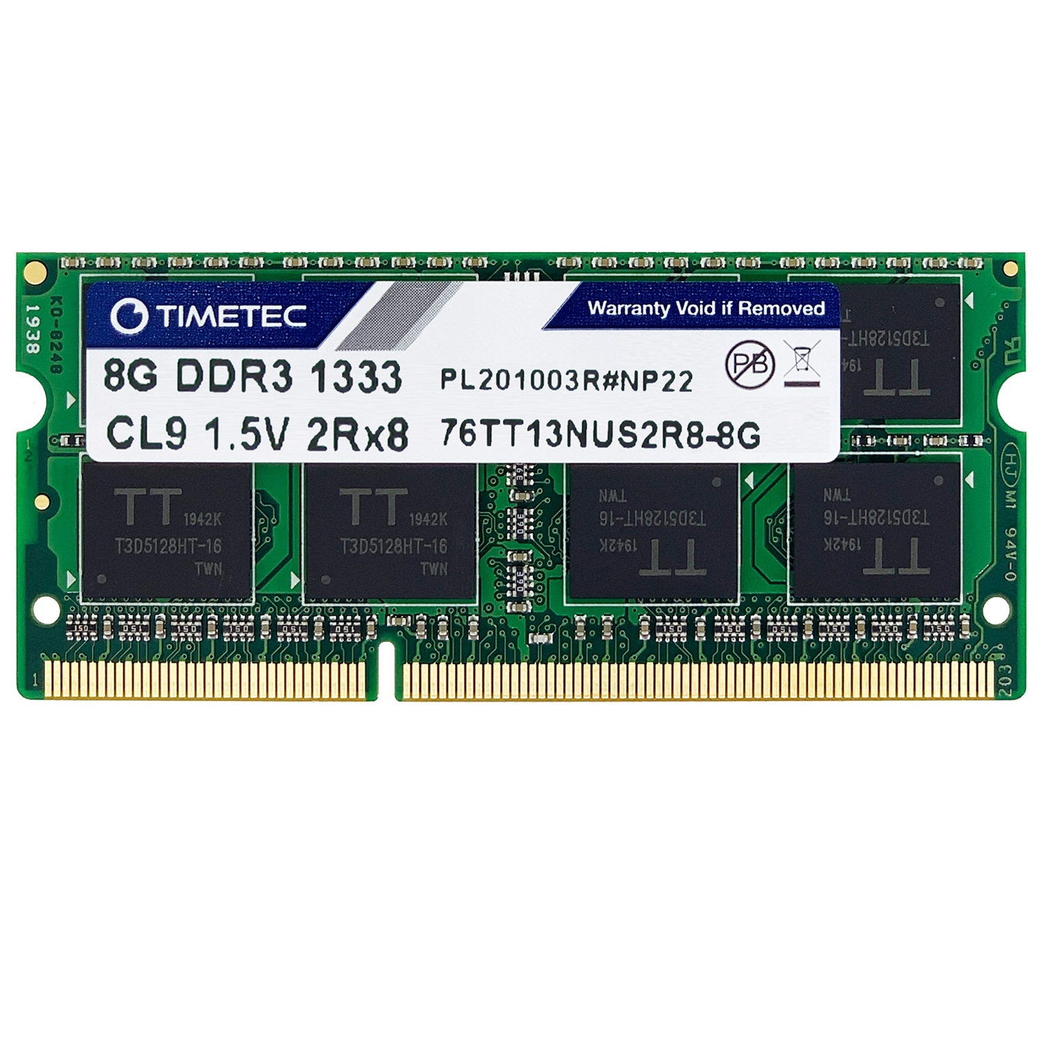 Timetec 8GB DDR3 1333MHz PC3-10600 Non-ECC Unbuffered 1.5V CL9 2Rx8 Dual Rank 204 Pin SODIMM Laptop Notebook PC Computer Memory RAM Module Upgrade