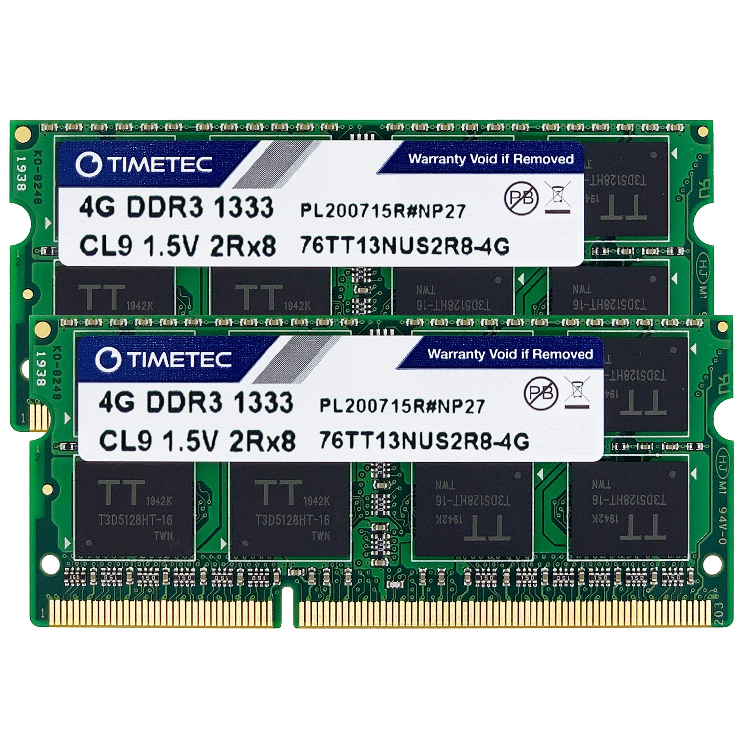 Timetec 8GB KIT(2x4GB) DDR3 1333MHz PC3-10600 Non-ECC Unbuffered 1.5V CL9 2Rx8 Dual Rank 204 Pin SODIMM Laptop Notebook PC Computer Memory RAM Module