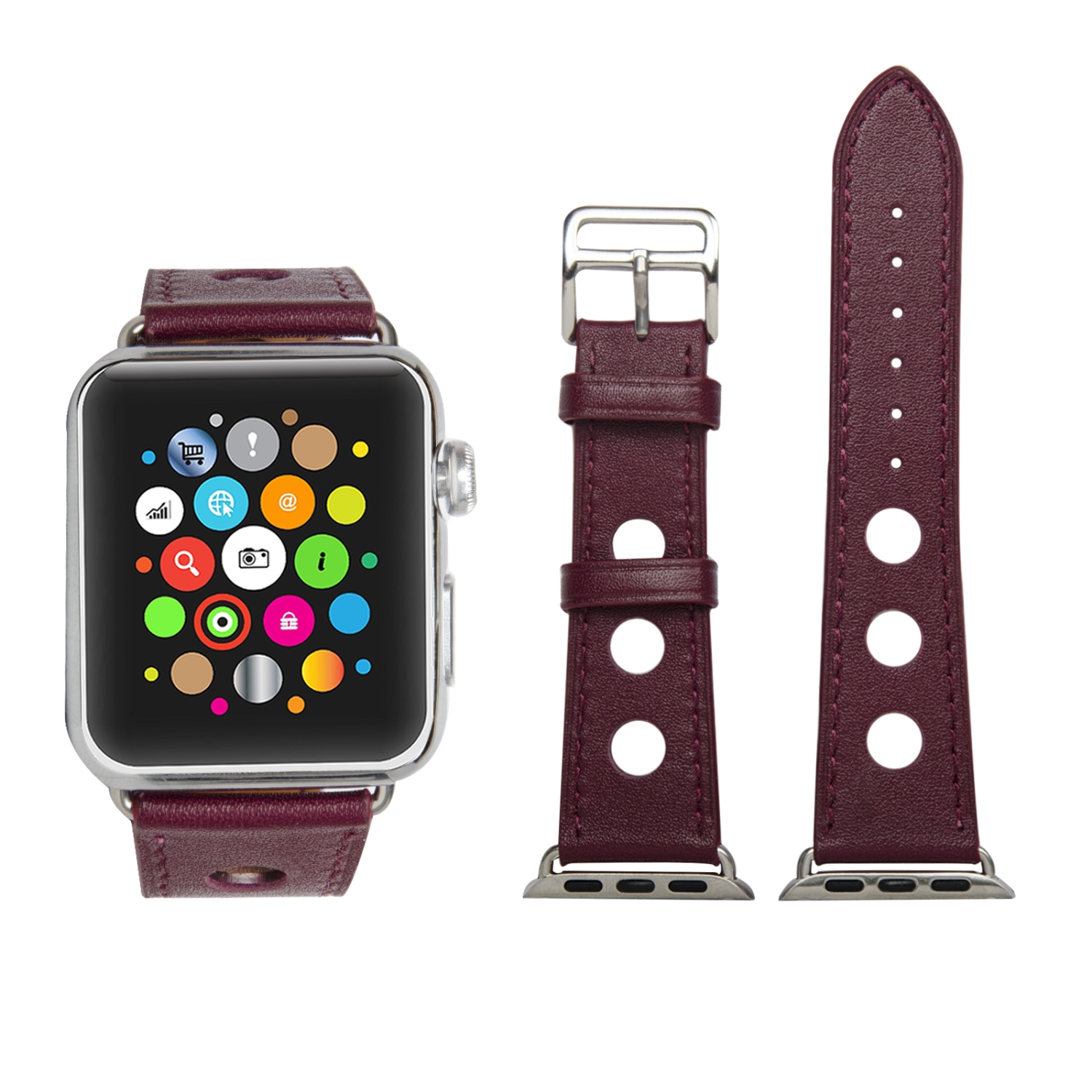 Navor Leather Replacement (44mm) (45mm) Series 1-2-3-4-5-6-7-8 Apple Watch Band with Metal Clasp