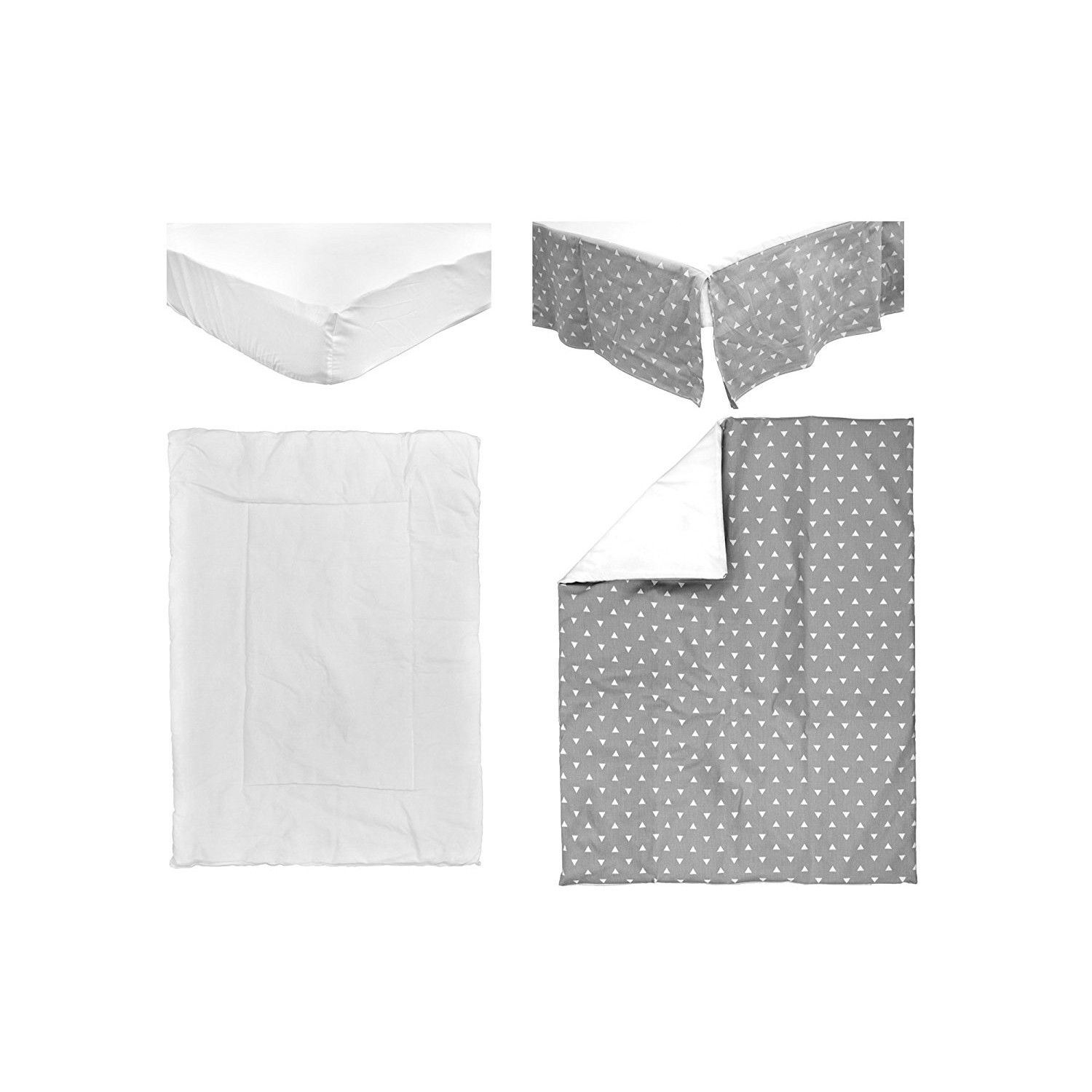 Bebelelo- literie pour bébé gris et blanc avec un motif de triangles, parfaite pour les filles et les garçons