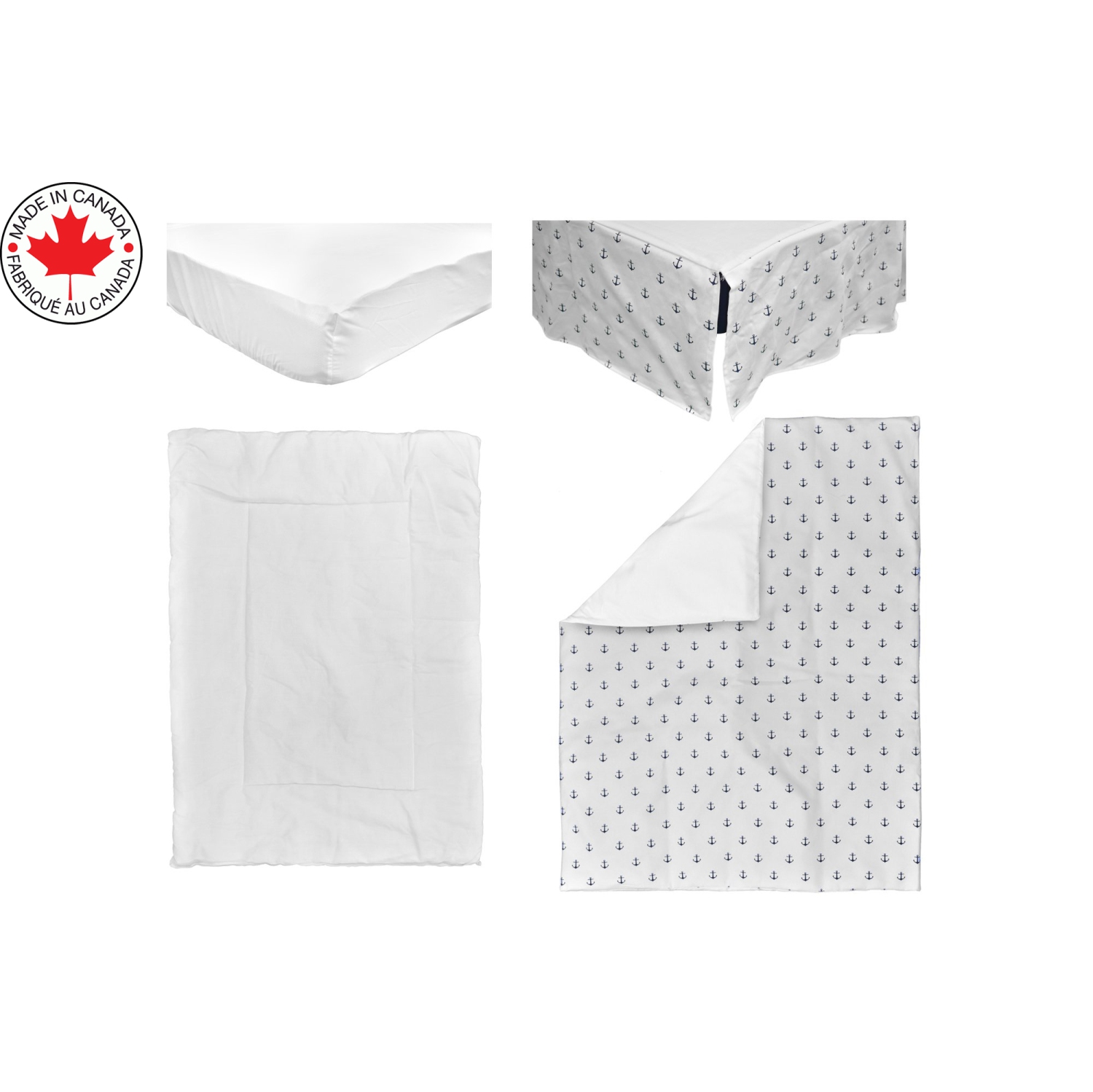 Ensemble de literie 4 pièces pour lit de bébé de BELelo, idéal pour les filles et les garçons, avec une forme d’ancre bleue et blanche