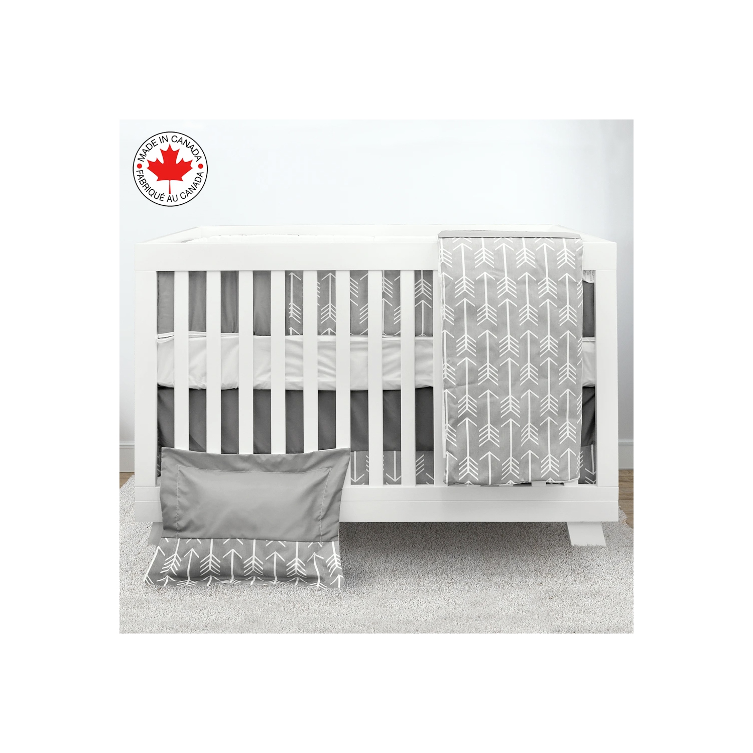 Bebelelo- Literie 7 morceaux pour bébé gris et blanc avec un motif de flèches