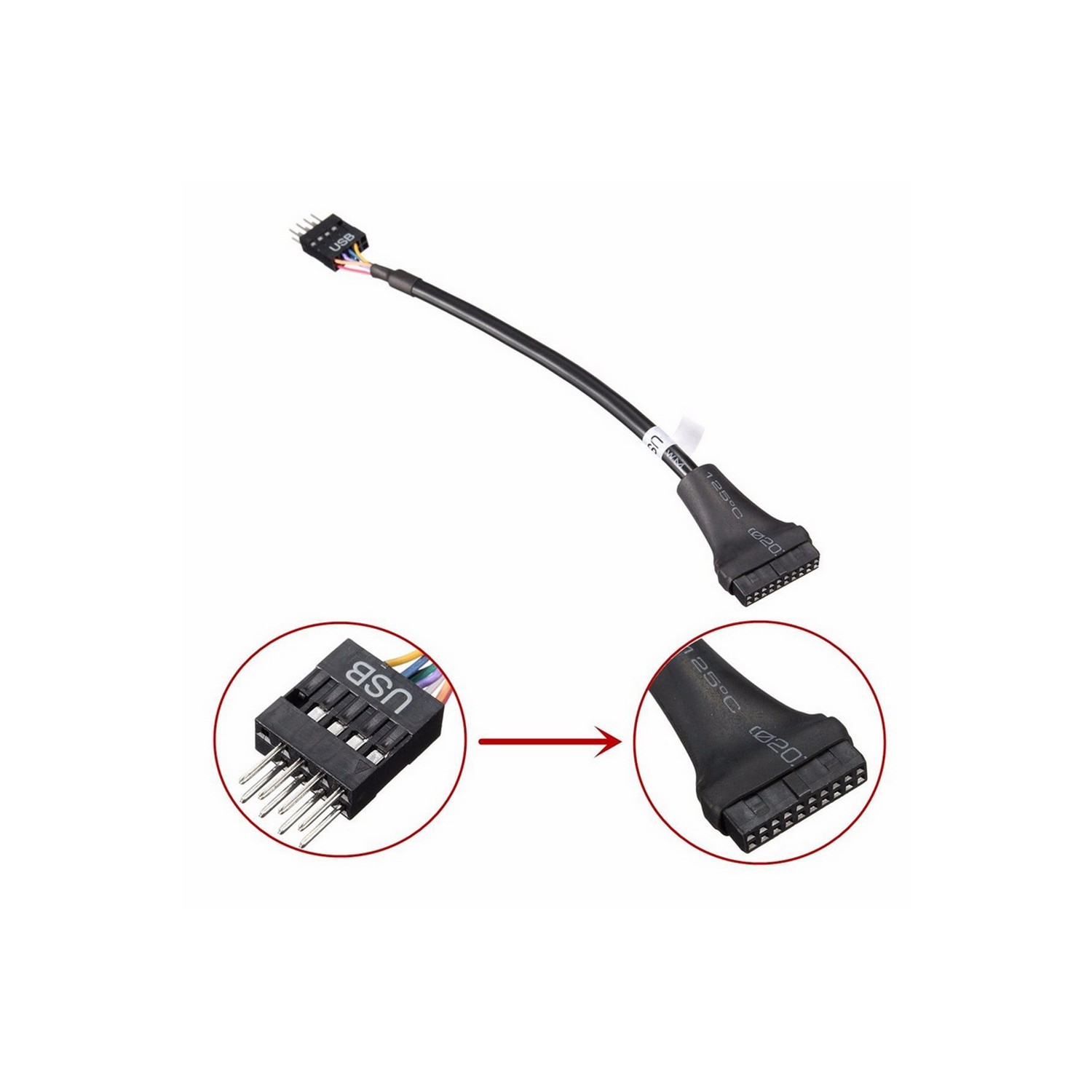 AXGEAR – Câble adaptateur convertisseur USB femelle 3.0 20 broches vers USB mâle 2.0 9 broches