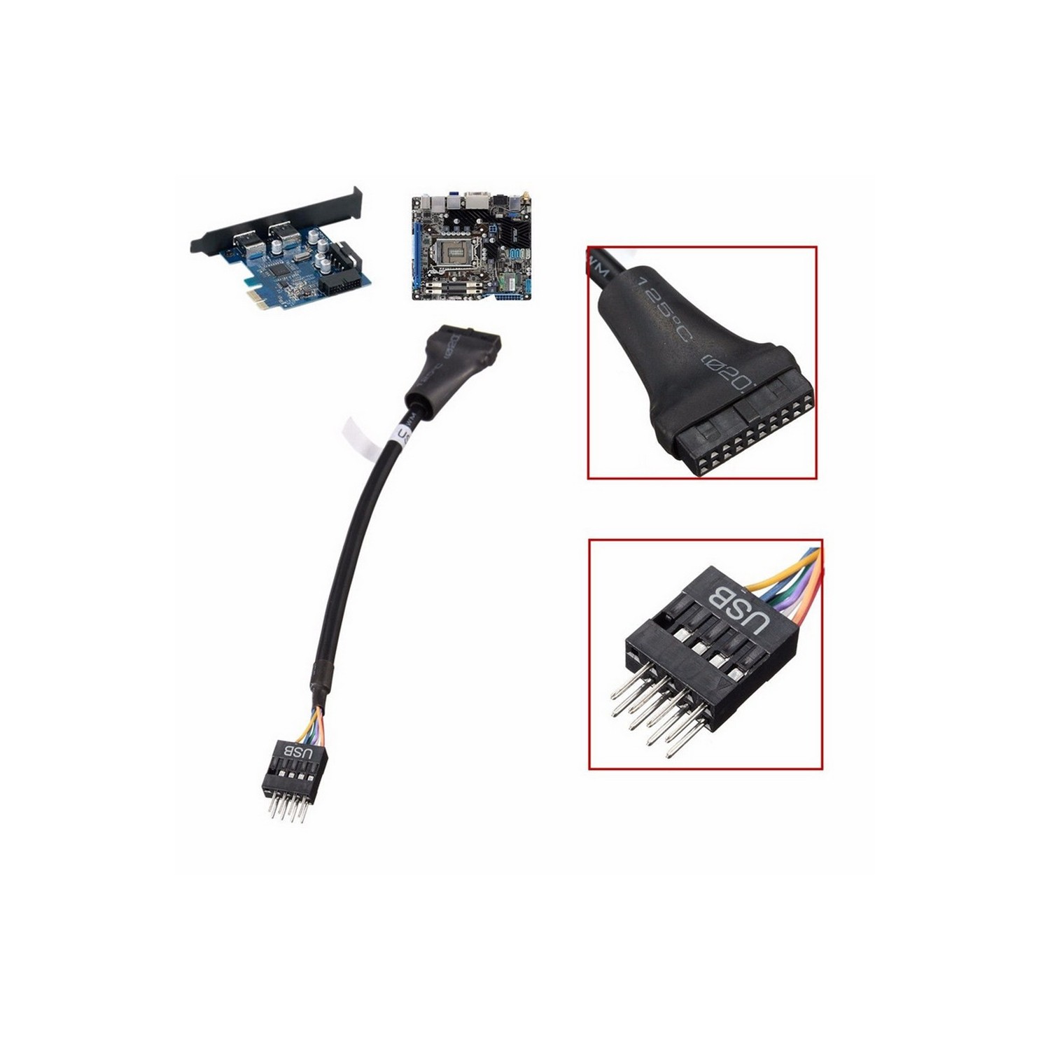AXGEAR – Câble adaptateur convertisseur USB femelle 3.0 20 broches vers USB mâle 2.0 9 broches