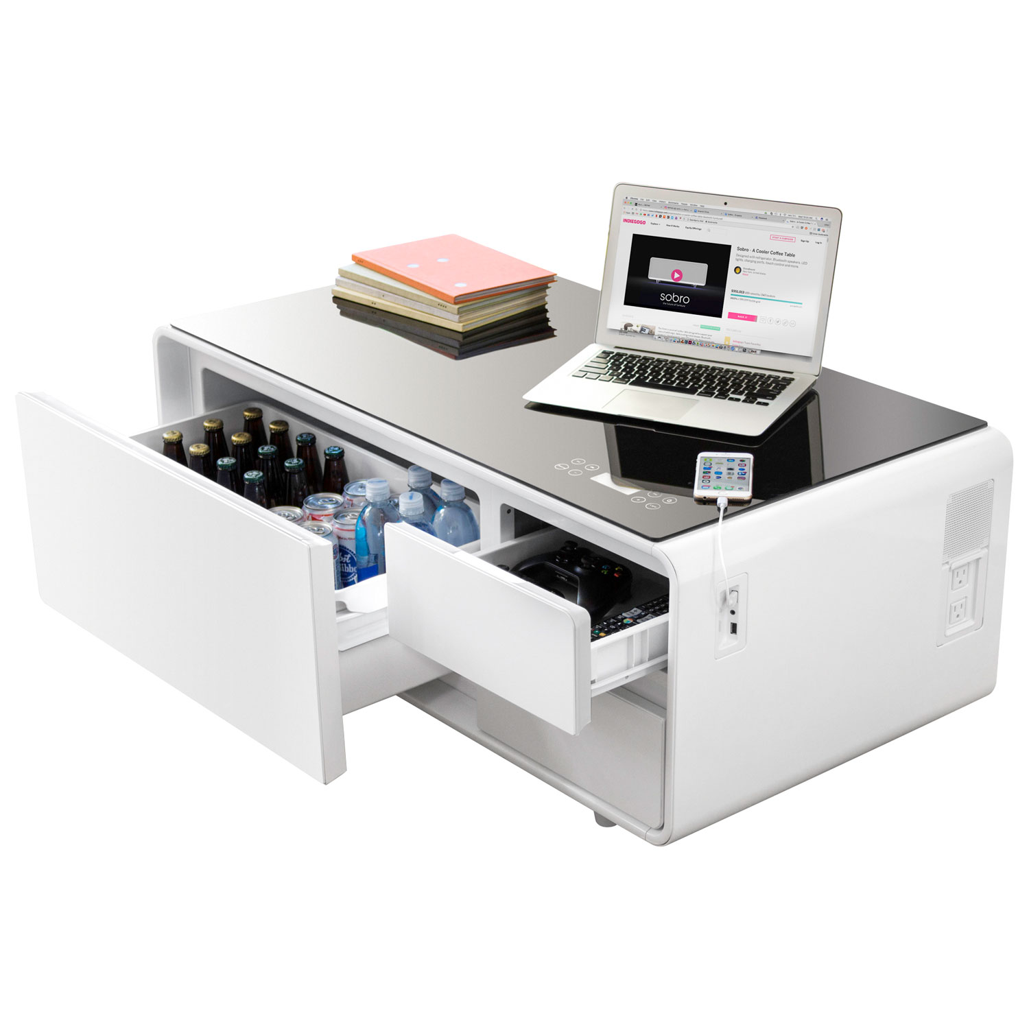 Sobro Smart Coffee Table With Refrigerated Drawer White Best