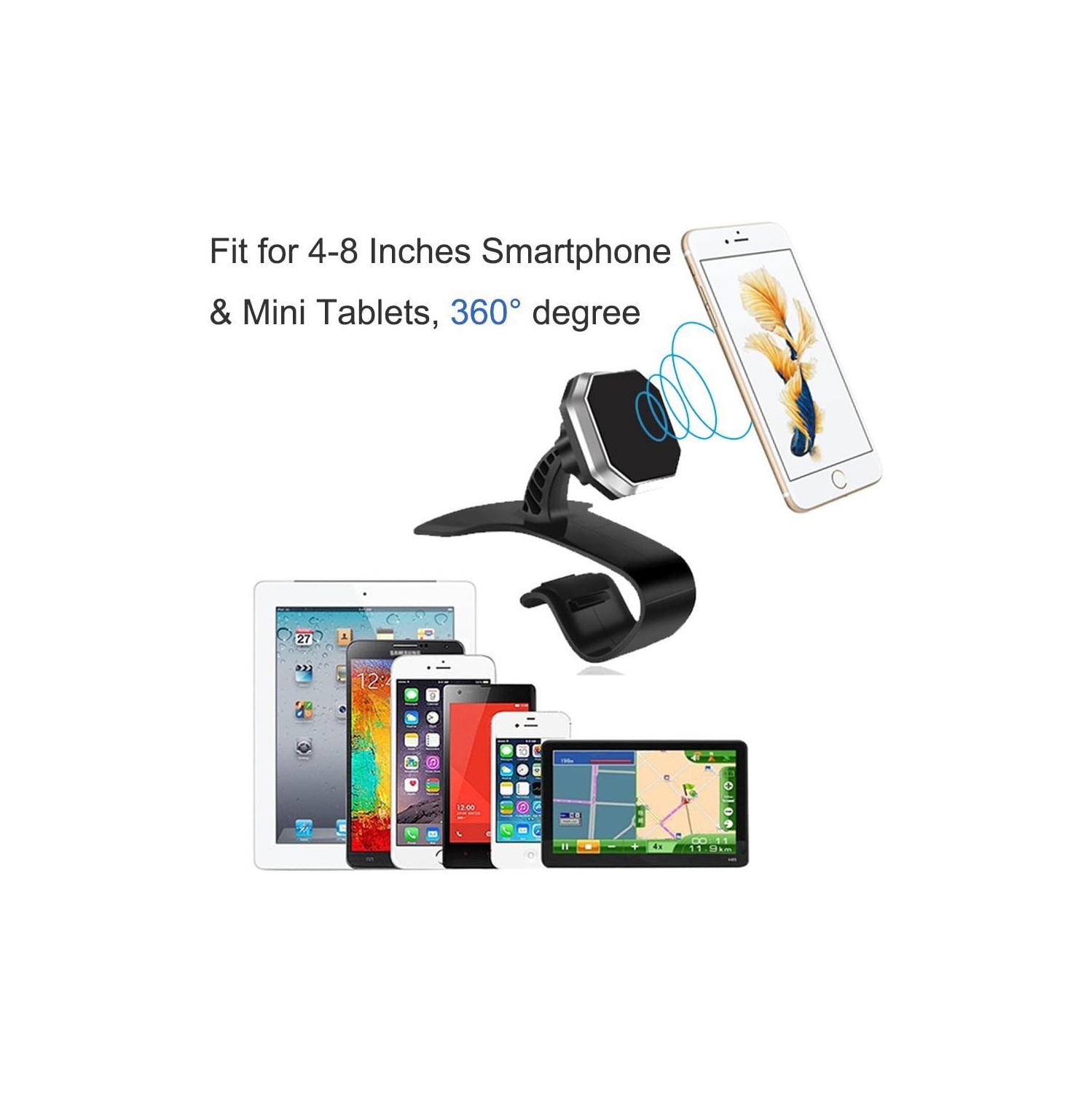 Navor Universal Car Phone Mount Holder for Vent Windshield Dashboard for Smartphones Including iPhone 7,7P, 6, 6S, Galaxy S7, S7 Edge-Sliver