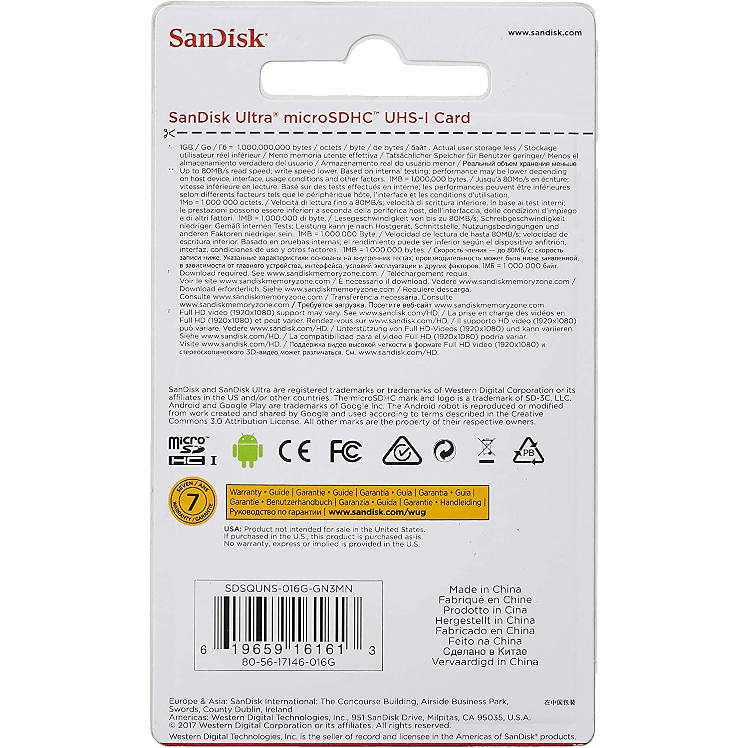 SanDisk 16GB Ultra Micro SDHC Memory Card -
