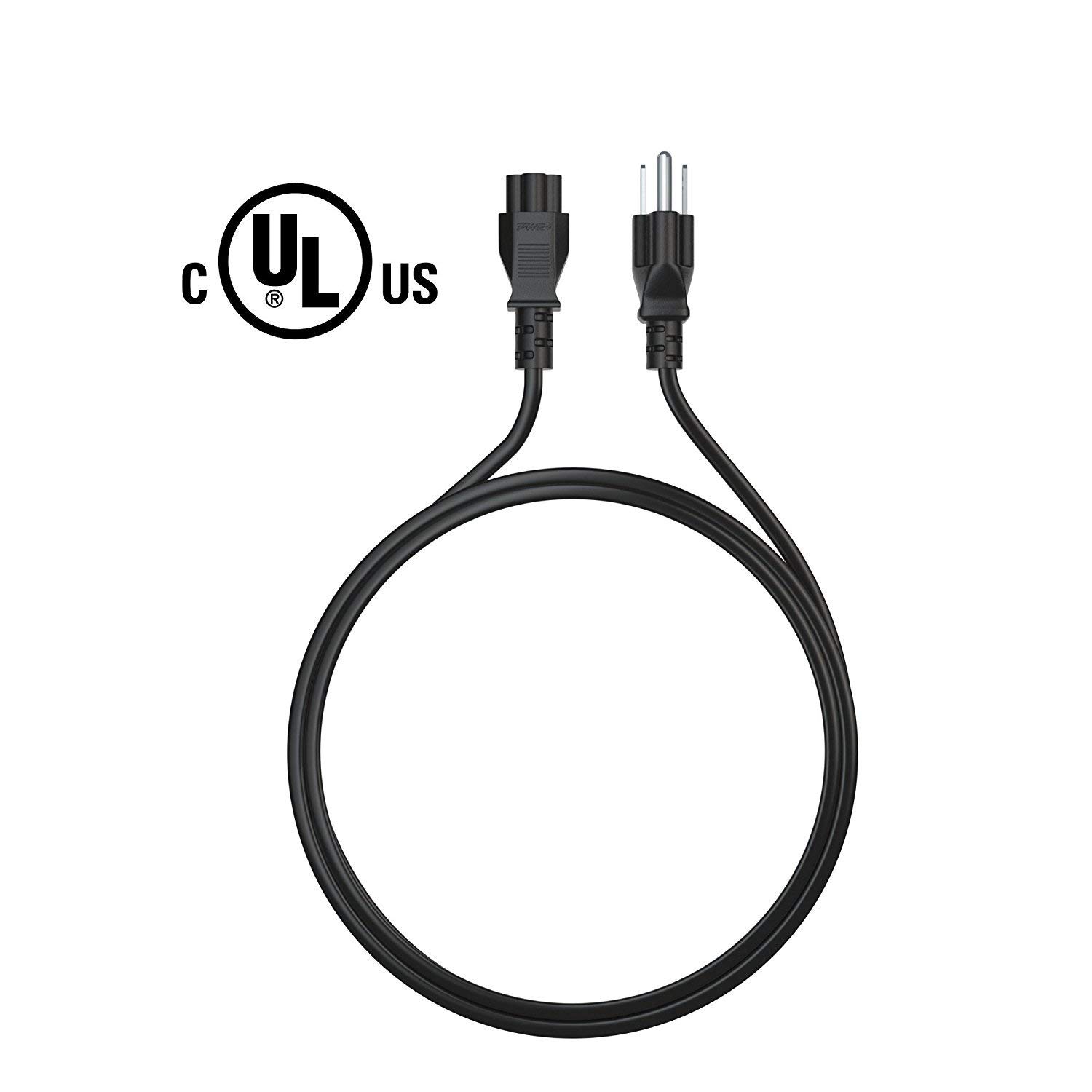 Pwr UL Listed NEMA 5-15P to IEC320C5 Short 3 Ft 3 Prong AC Power Adapter Cord Laptop Charger Cable for Dell HP Compa