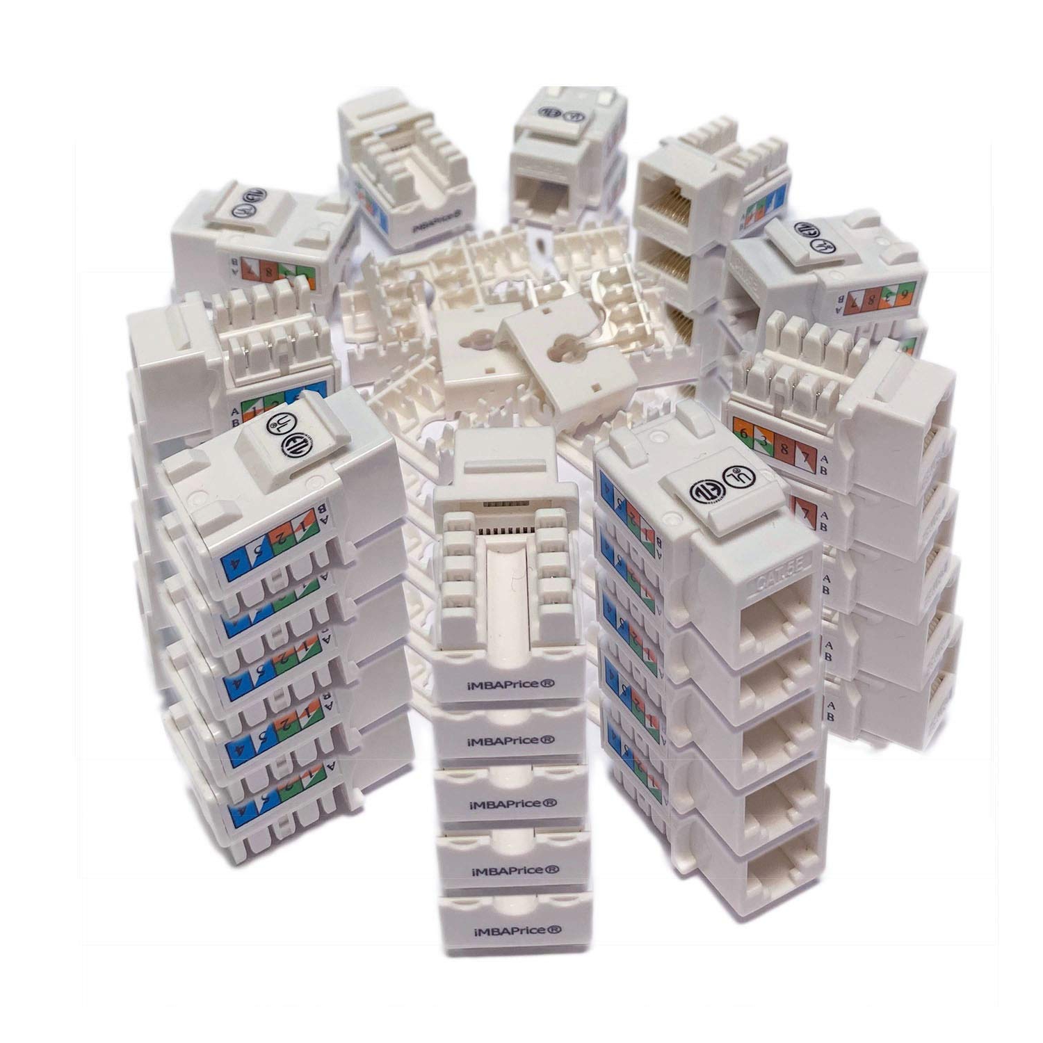 iMBAPrice White Cat5e RJ45 Punch Down Keystone Jack 25 Pack