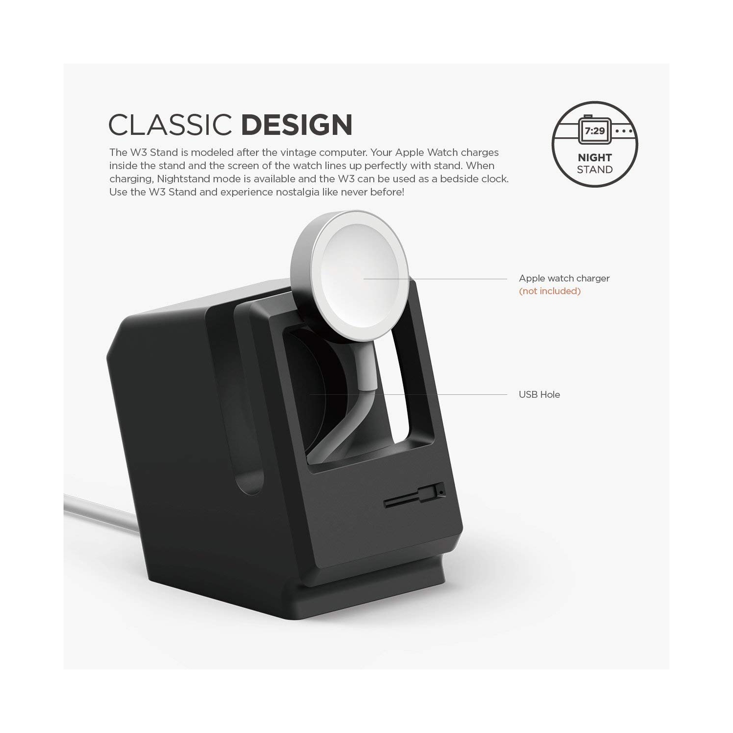 elago W3 Stand for Apple Watch Series 4 Series 3 Series 2 Series 1 42mm 40mm 38mm [Nightstand Mode][Origina