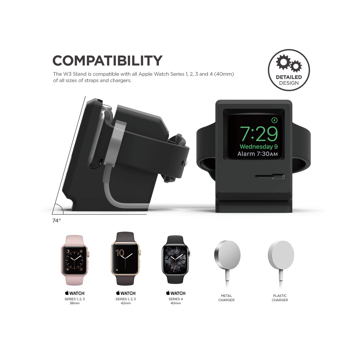 elago W3 Stand for Apple Watch Series 4 Series 3 Series 2 Series 1 42mm 40mm 38mm [Nightstand Mode][Origina