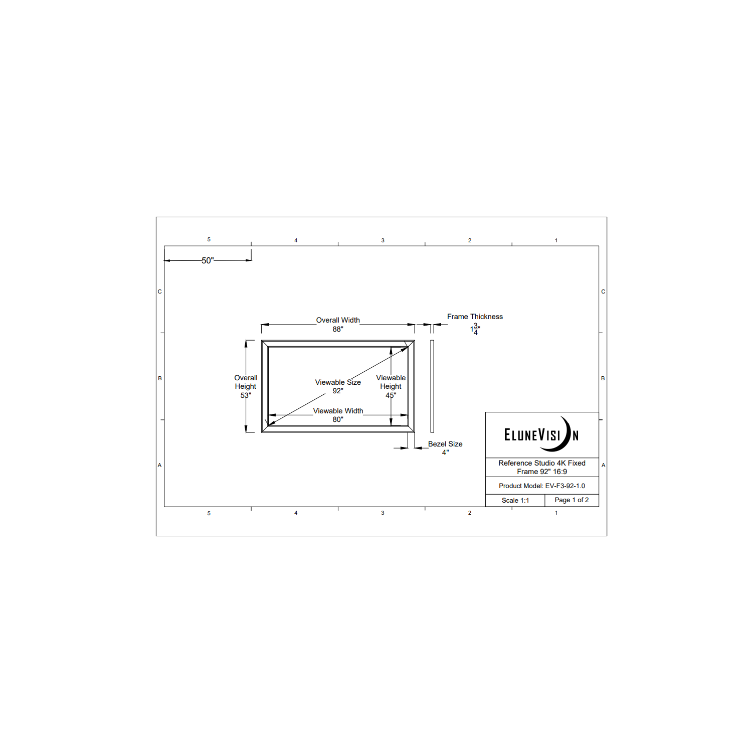 EluneVision Reference Studio 4K 92'' Fixed Frame 16:9 Projector Screen