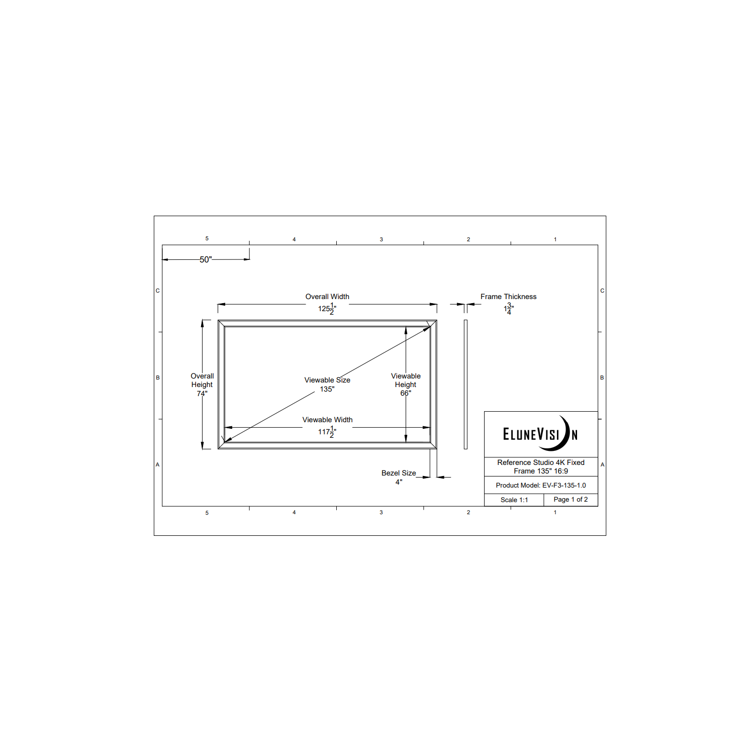 EluneVision Reference Studio 4K 135'' Fixed Frame 16:9 Projector Screen