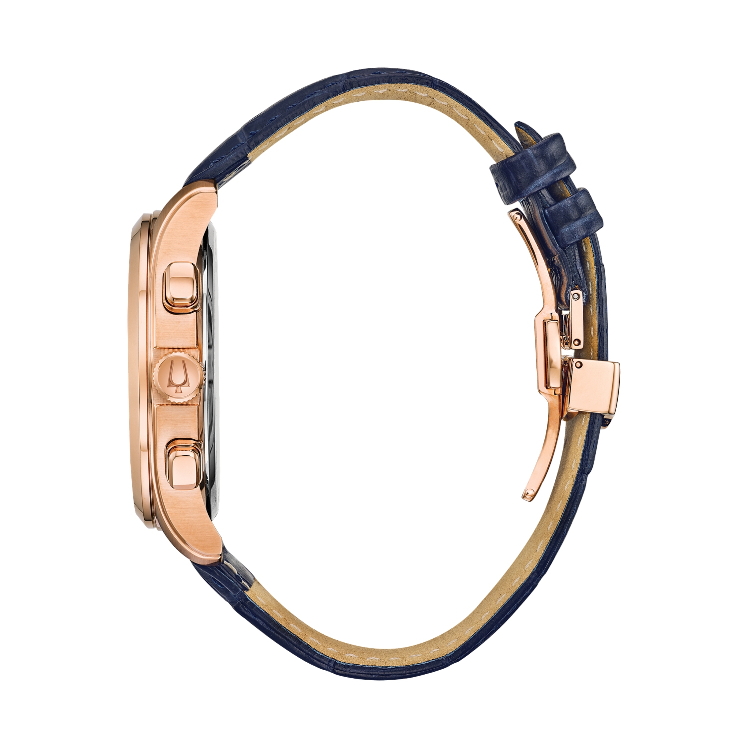 Montre à quartz homme de Bulova avec boîtier en acier inoxydable rose doré et cadran bleu 46,5&nbsp;mm