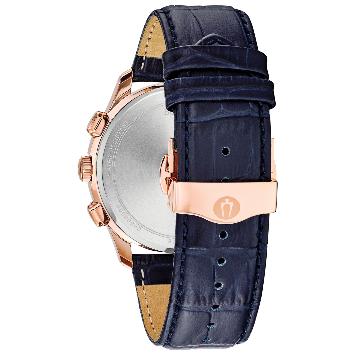 Montre à quartz homme de Bulova avec boîtier en acier inoxydable rose doré et cadran bleu 46,5&nbsp;mm