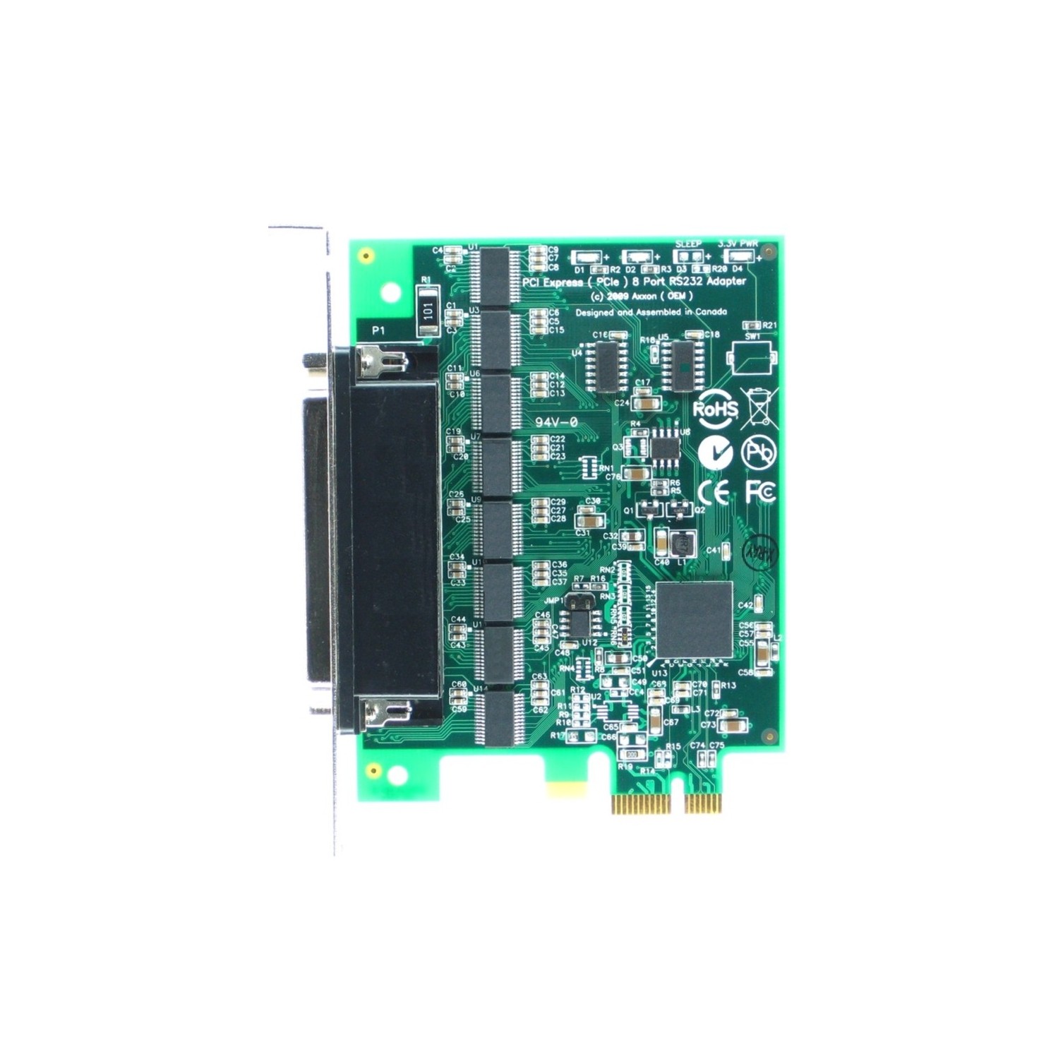 Axxon – Adaptateur hôte PCI Express natif à 8 ports série RS232 avec câble Octaflex de 36 po HD78M-DB9M-8