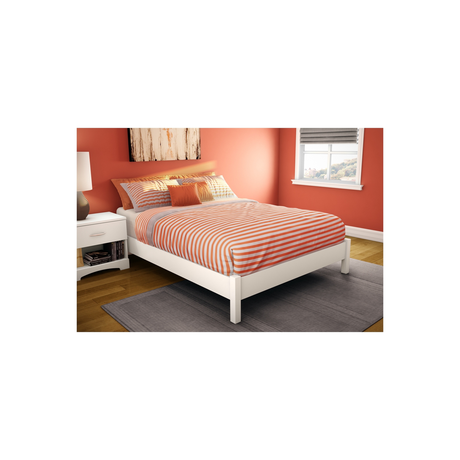 Step One Contemporary Platform Bed - Double - Pure White