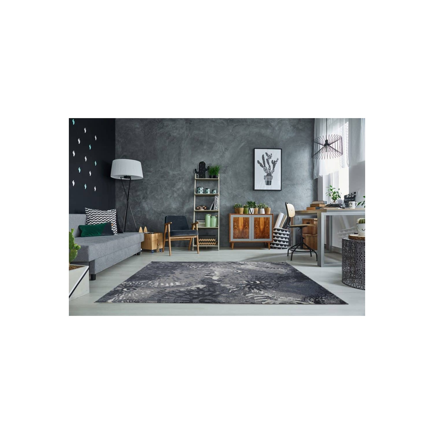 Toronto Collection Casa Loma Turkish Polyester Area Rug Carpet in Grey-Cream, 3x5