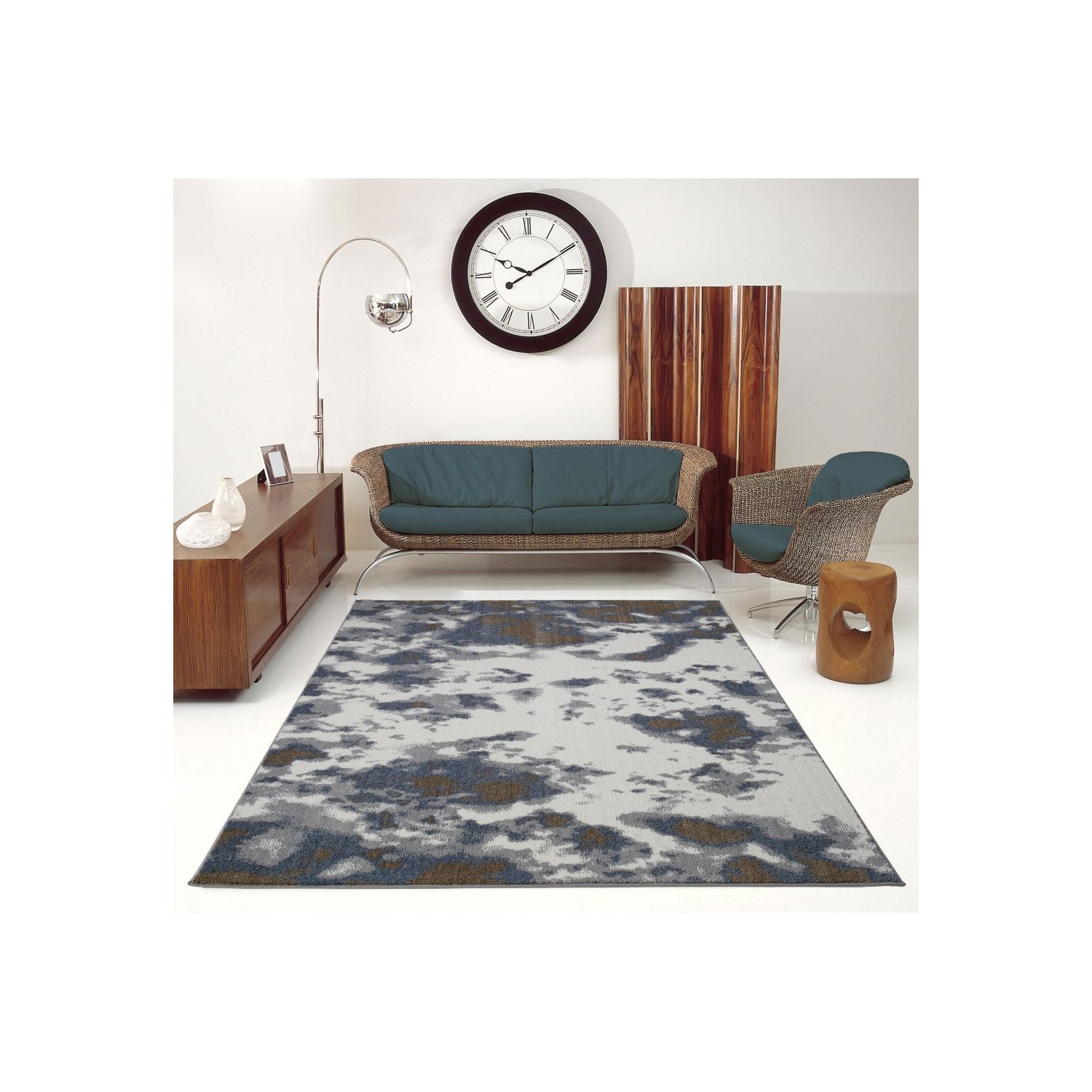 Brampton Abstract Toronto Collection Turkish Polyester Area Rug Carpet in Grey-Ivory, 3x5