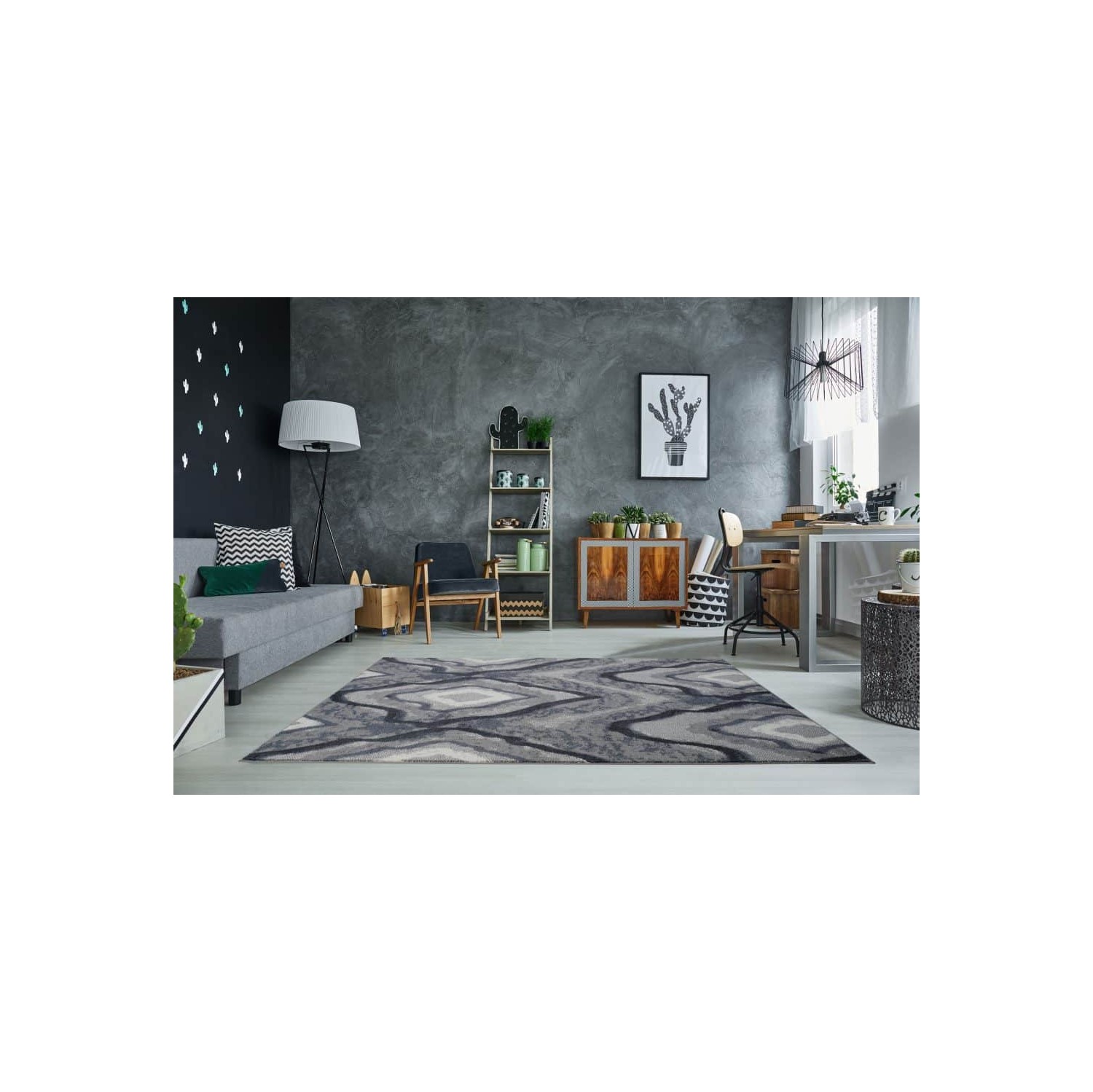 LA Dole Etobicoke Abstract Toronto Collection Turkish Polyester Carpet 2'7" x 4'11" Rectangle Area Rug - Grey/Cream