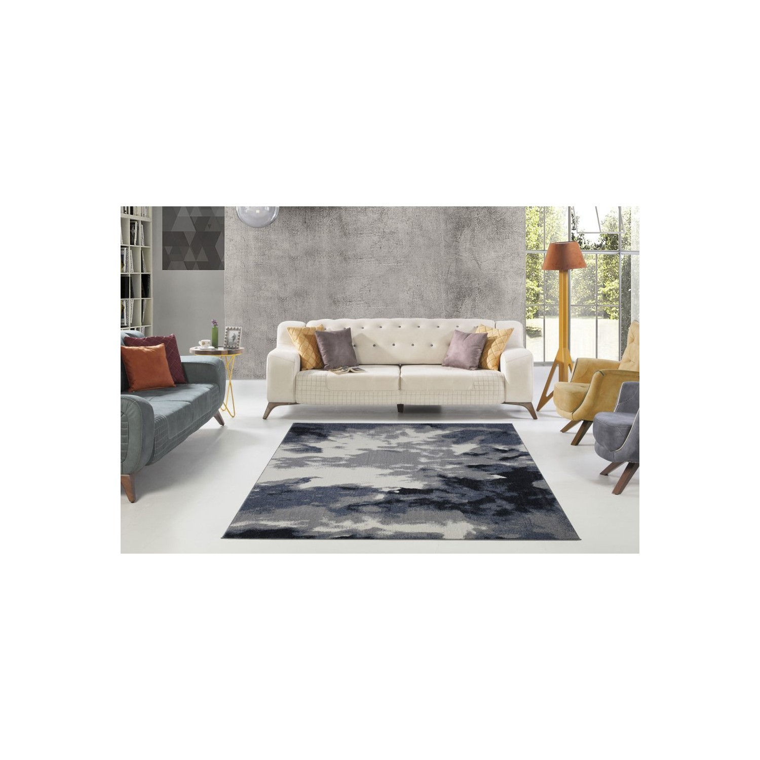 LA Dole Toronto Sky Collection Turkish Polyester Carpet 2'7" x 4'11" Rectangle Area Rug - Grey/Ivory